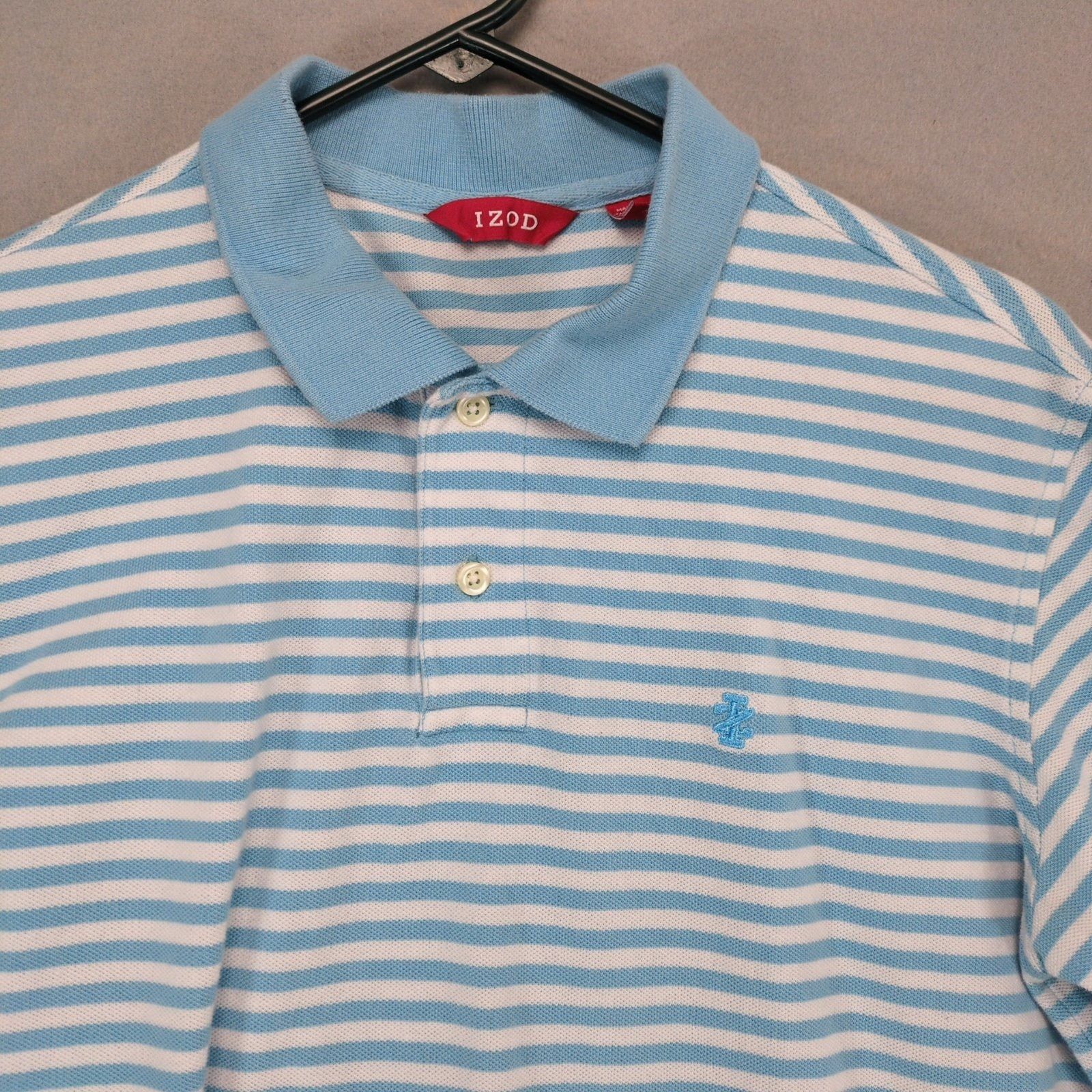 Izod Izod Men's M Light Blue Striped Cotton Logo Golf Polo Shirt Size US M / EU 48-50 / 2 - 4 Thumbnail