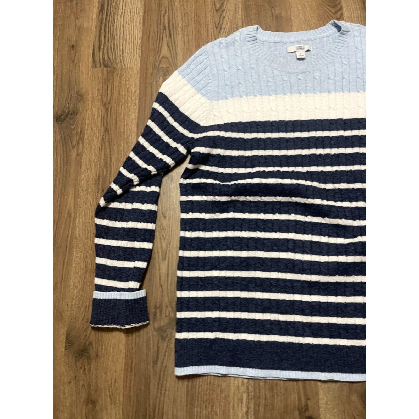 Croft & Barrow Croft & Barrow Sweater Women’s Size M Blue White Striped Pullover Crew Neck Long Sleeve Casual Size M / US 6-8 / IT 42-44 - 3 Thumbnail