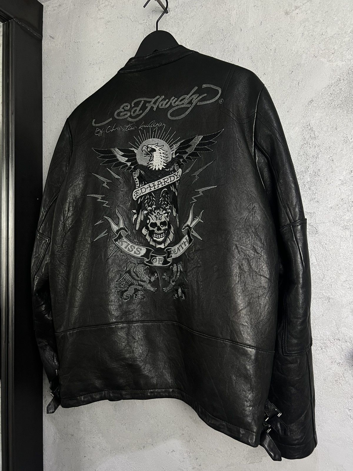 Ed Hardy Rare Vintage Ed Hardy Embroidered Leather Jacket XL Size US XL / EU 56 / 4 - 7 Thumbnail