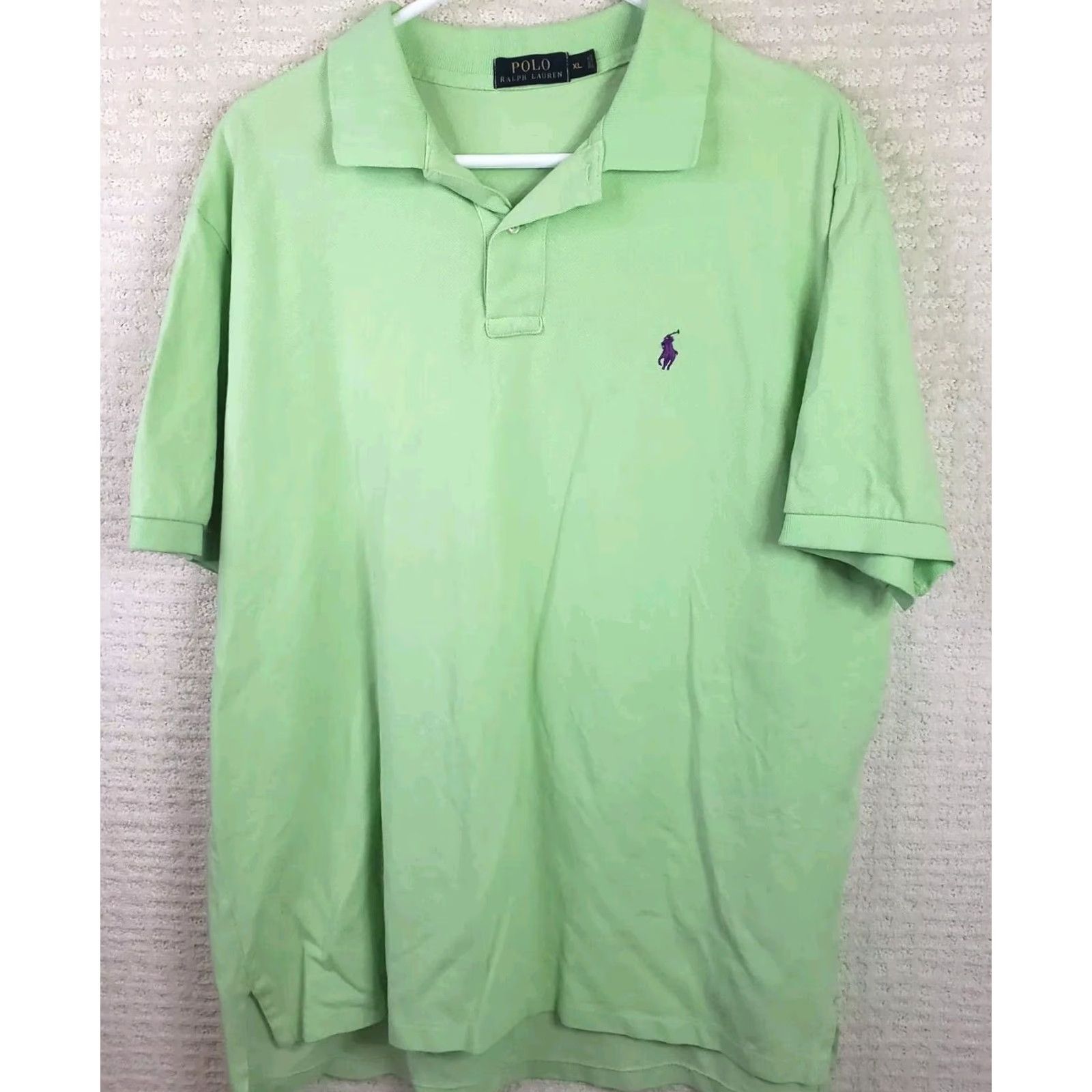 Ralph Lauren VINTAGE Polo Ralph Lauren Shirt Men XL Green Purple Pony Short Sleeve Golf Preppy 90s Mens Size US XL / EU 56 / 4 - 2 Thumbnail
