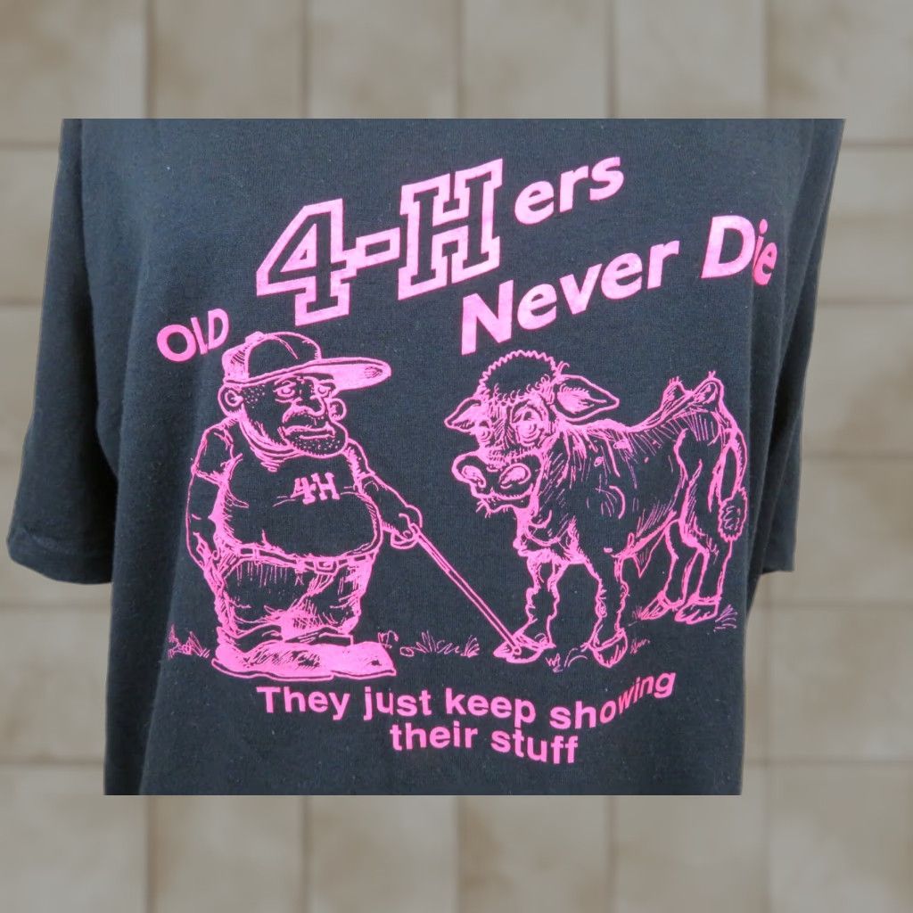 Jerzees VINTAGE Jerzees USA T-Shirt XXL Black Unisex Short Sleeve Graphic Tee 1980s 1990s “never die just keep showing” Size US XXL / EU 58 / 5 - 1 Thumbnail