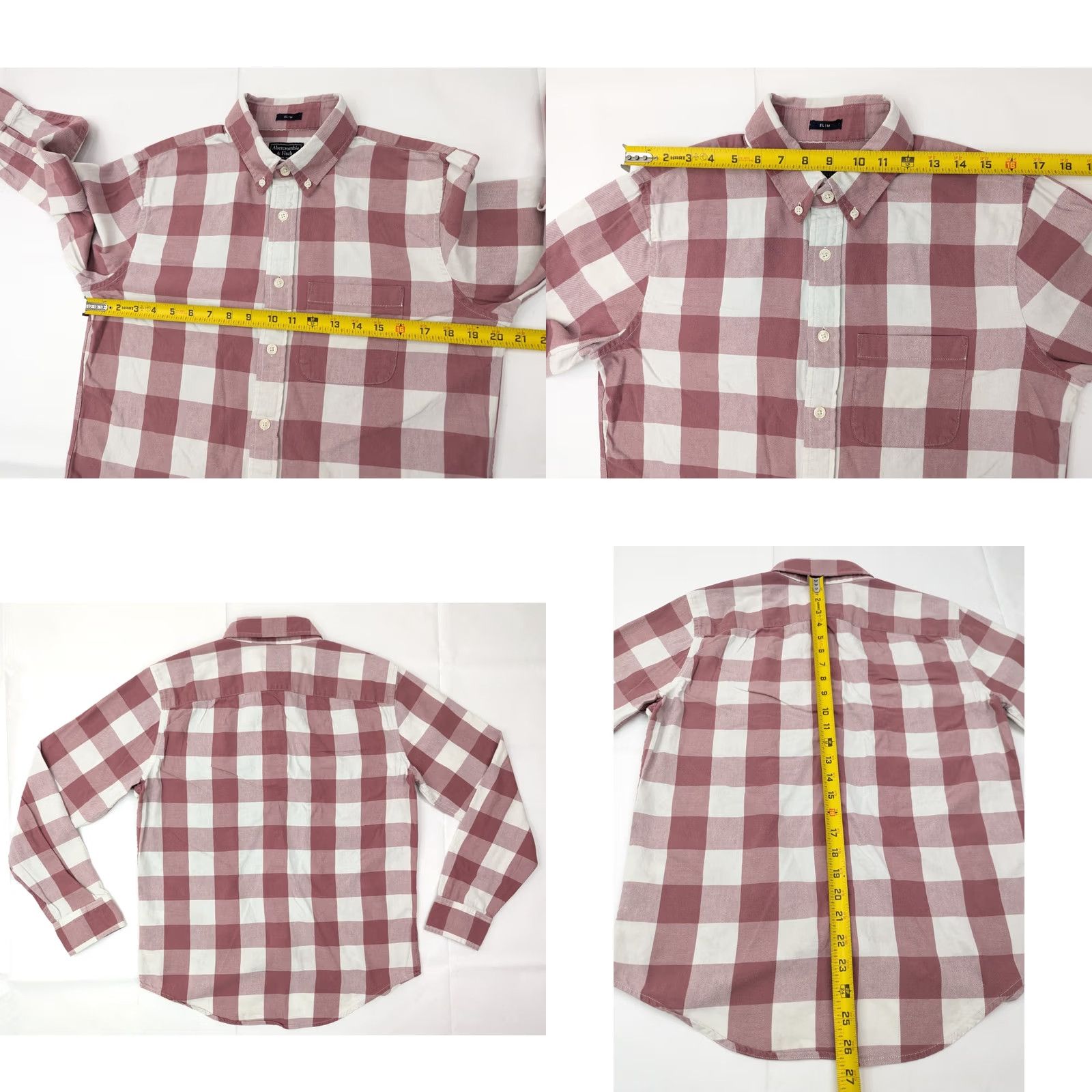 Abercrombie & Fitch Abercrombie & Fitch Slim Fit Plaid Check Flannel Shirt Men's Red S Button-Down, Cotton, Long Sleeve, Pocket, Slim Size US S / EU 44-46 / 1 - 8 Thumbnail