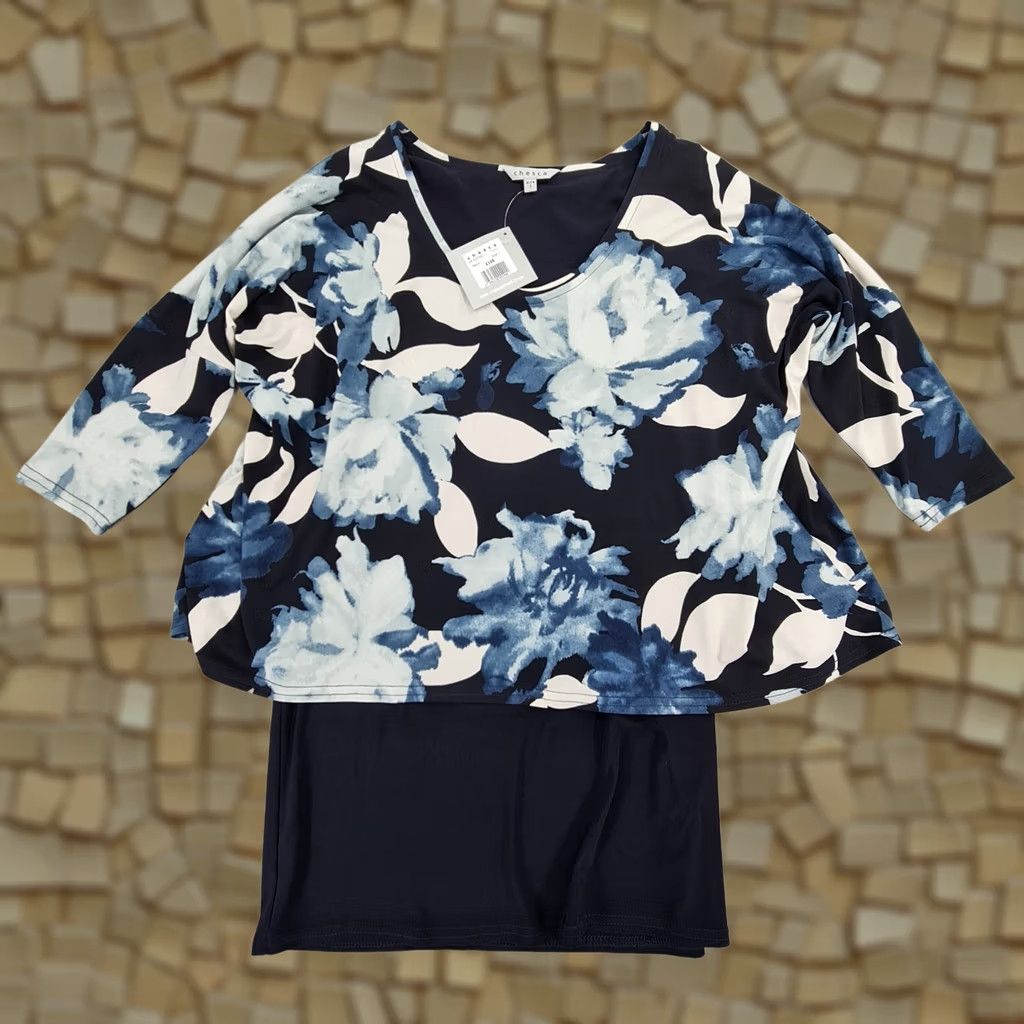 Vintage Chesca Womens Blouse Navy Blue Size 1 Tunic Floral 12-14 UK Size XL / US 12-14 / IT 48-50 - 1 Thumbnail