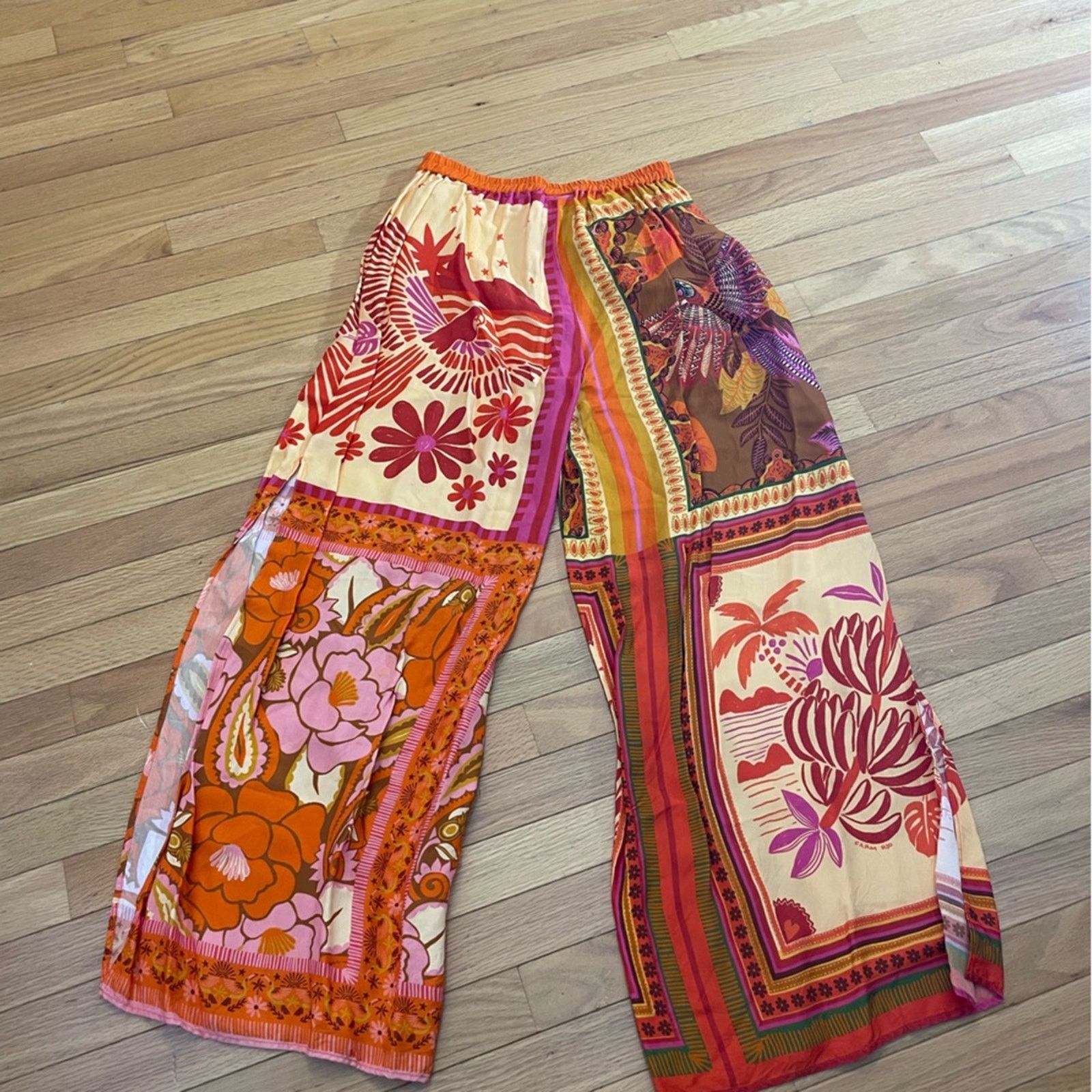 Farm Rio FARM Rio Multicolor Patchwork Wide Leg Pants Size 27" / US 4 / IT 40 - 2 Thumbnail