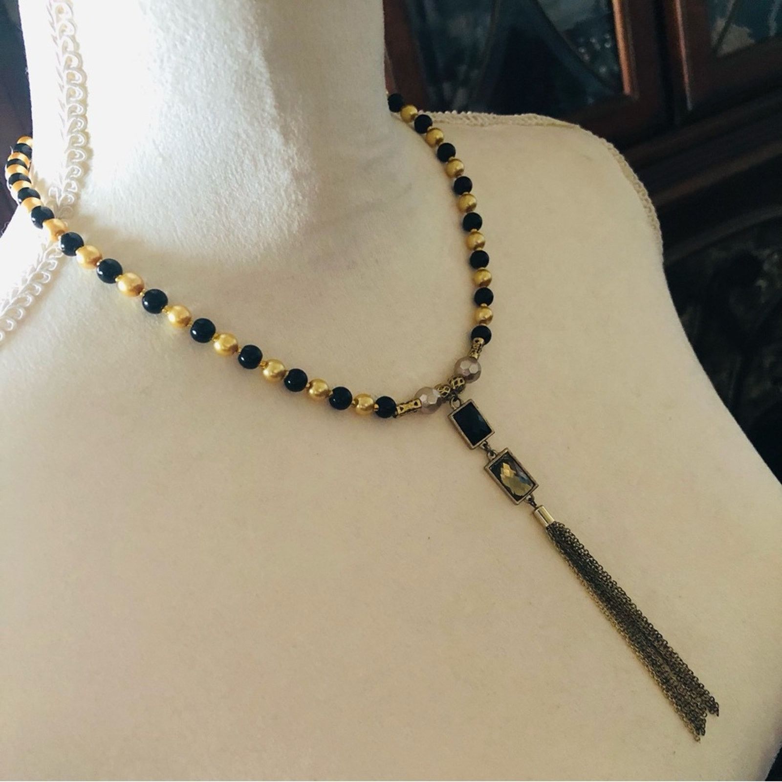 Handmade Handcrafted repurpose chain fringe Pearl necklace Size ONE SIZE - 3 Thumbnail
