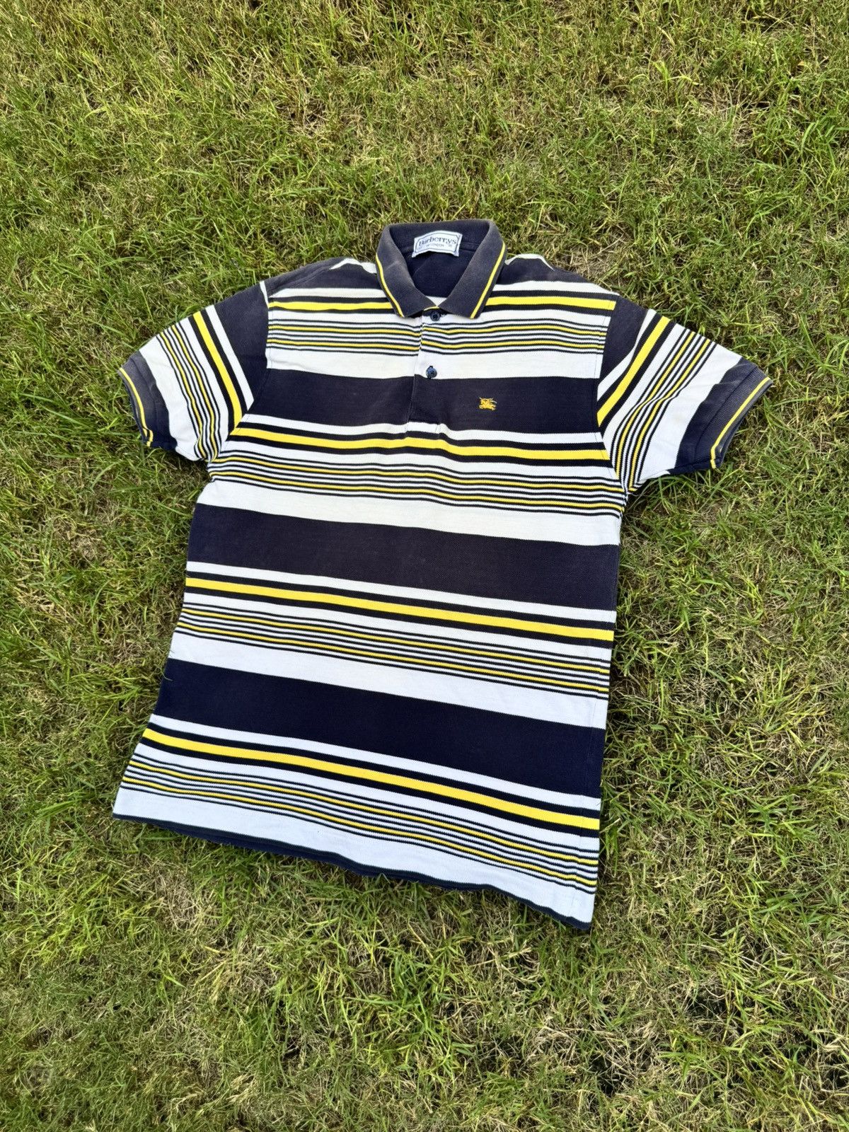 Burberry Burberry London Mesh Striped Polo Shirt Vintage Size US L / EU 52-54 / 3 - 2 Thumbnail