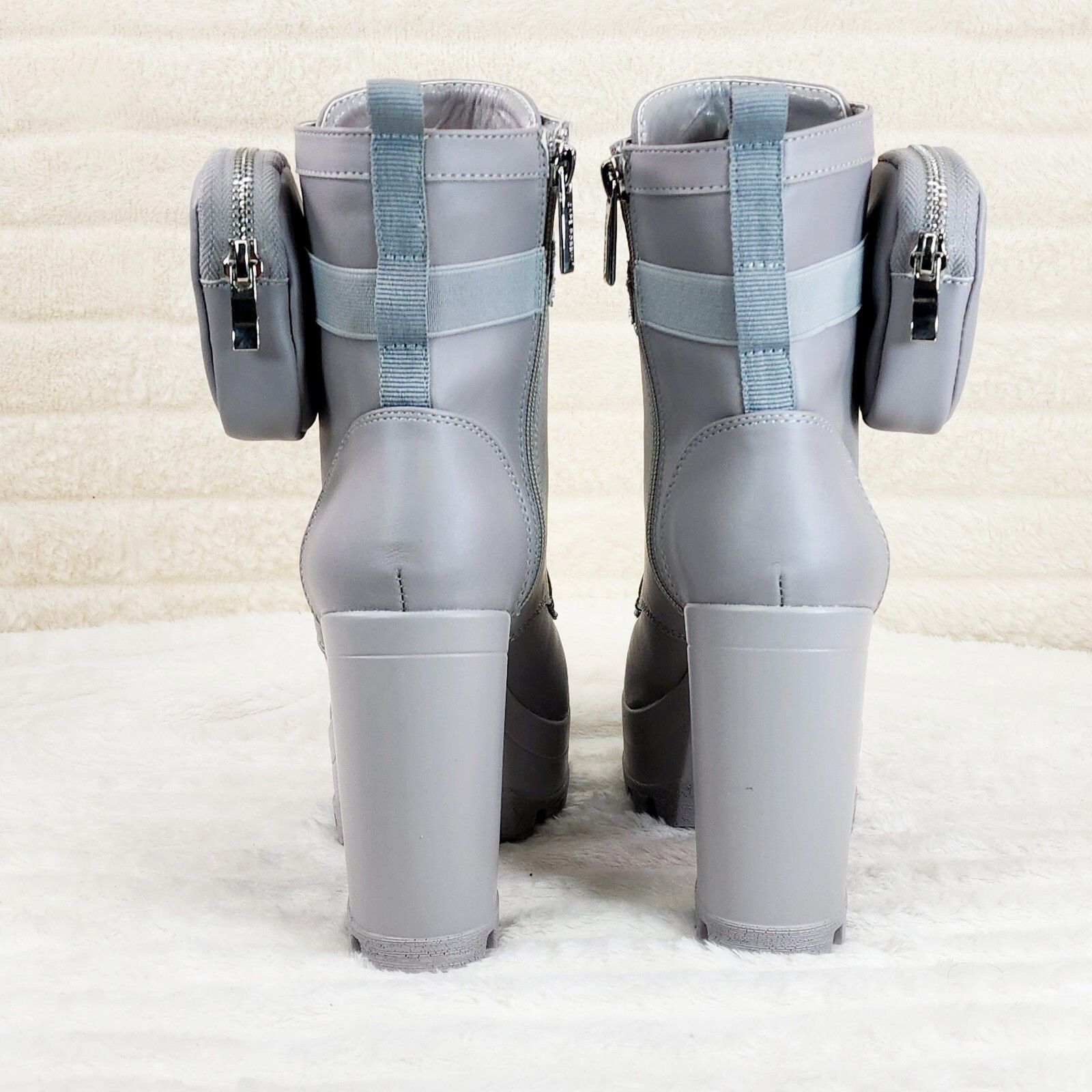 Other Secrets Grey Chunky Block Heel Side Purse/Pouch Ankle Boots Size US 10 / IT 40 - 5 Thumbnail
