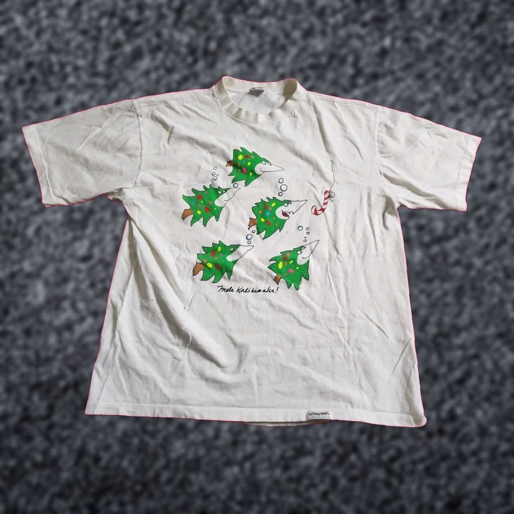Vintage VINTAGE Crazy Shirts Hawaii T Shirt Mens L White 1980s Graphic Tee Short Sleeve Unisex Megal Kalikimaka Christmas Tree Size US L / EU 52-54 / 3 - 1 Thumbnail
