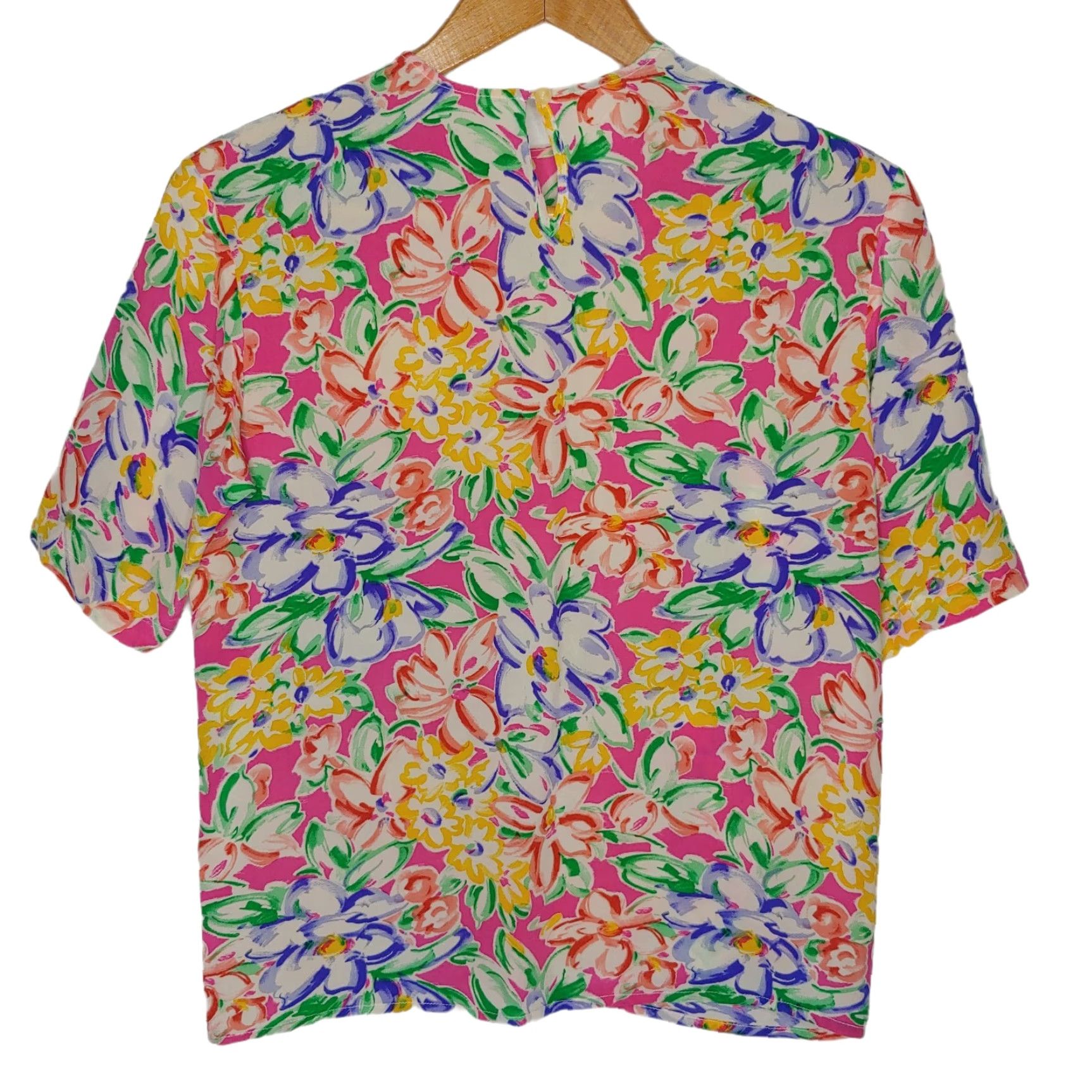 Pinko VINTAGE Amanda Fielding Silk Blouse Short Sleeve Womens Size 10 Pink Floral Size L / US 10 / IT 46 - 2 Thumbnail