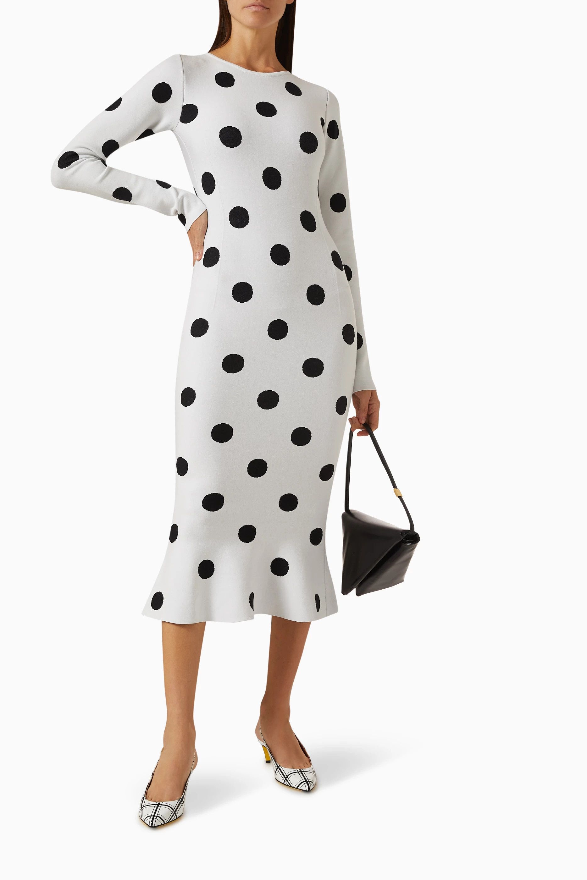 Marni o1w1db10824 Polka Dots Midi Dress in White Black Size S / US 4 / IT 40 - 2 Thumbnail