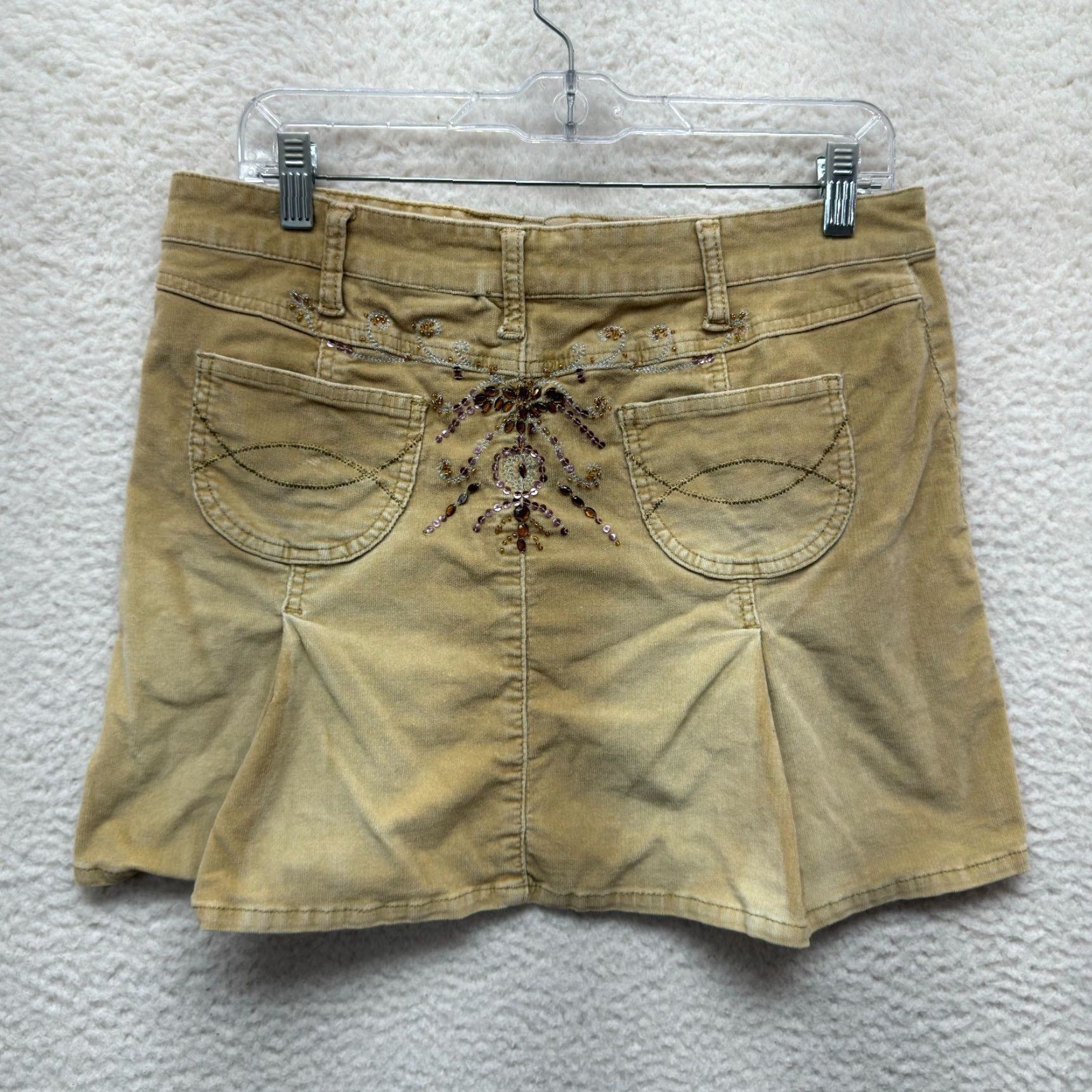 Vintage VINTAGE Y2K Corduroy Pleated Mini Skirt 12 14 Beige Tan Grunge Boho Fairy Womens Mens Girls Size 34" / US 12 / IT 48 - 2 Thumbnail