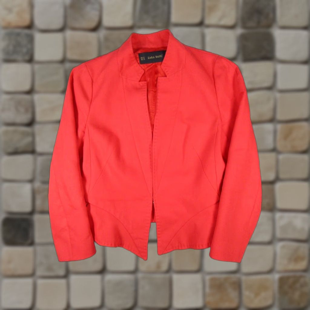 Zara VINTAGE Zara Jacket Women Medium Red Cotton Solid Basic Jacket 2000s Womens Size M / US 6-8 / IT 42-44 - 1 Thumbnail