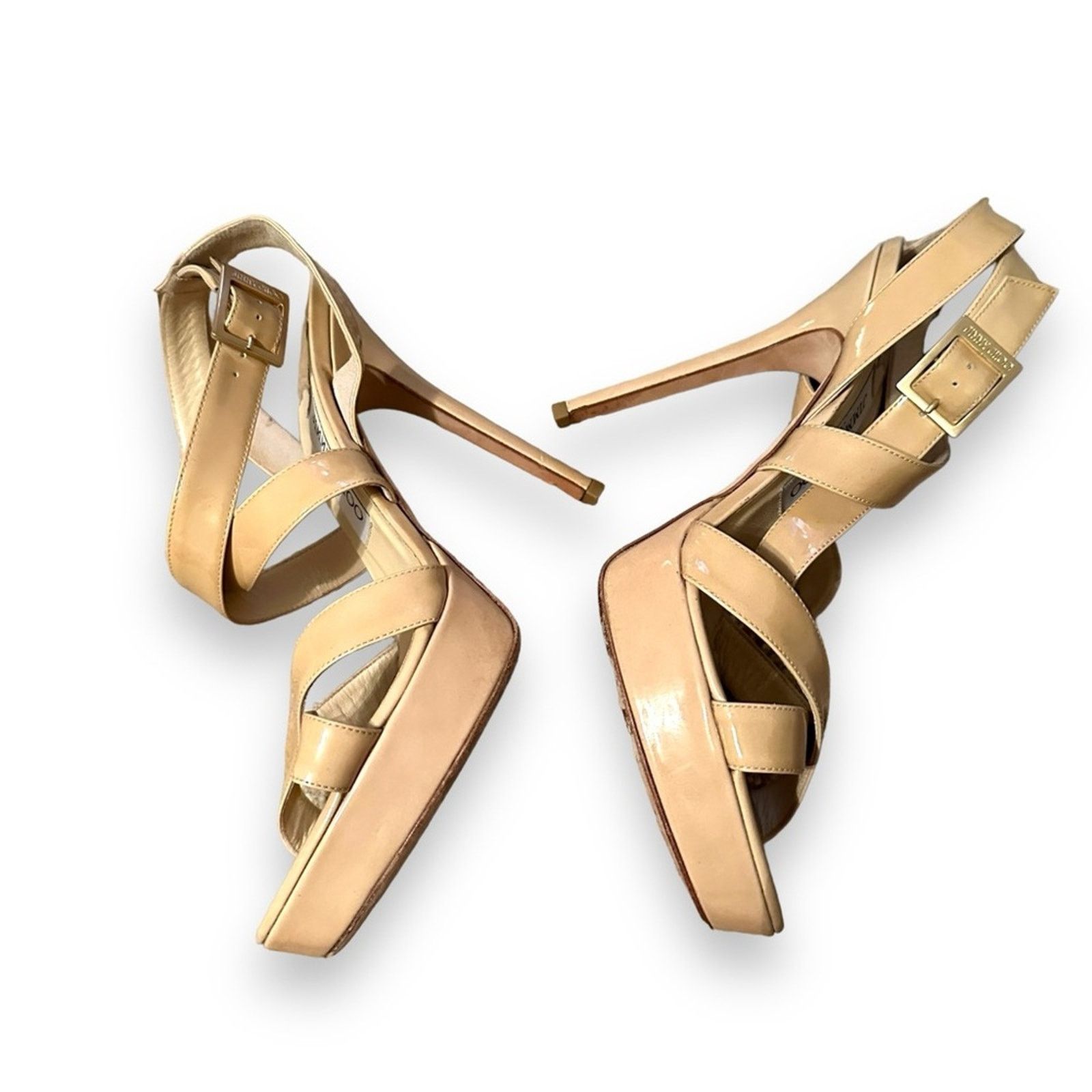 Jimmy Choo Jimmy Choo Beige Patent Leather Vamp Sandals Stiletto Heels Size US 8.5 / IT 38.5 - 4 Thumbnail