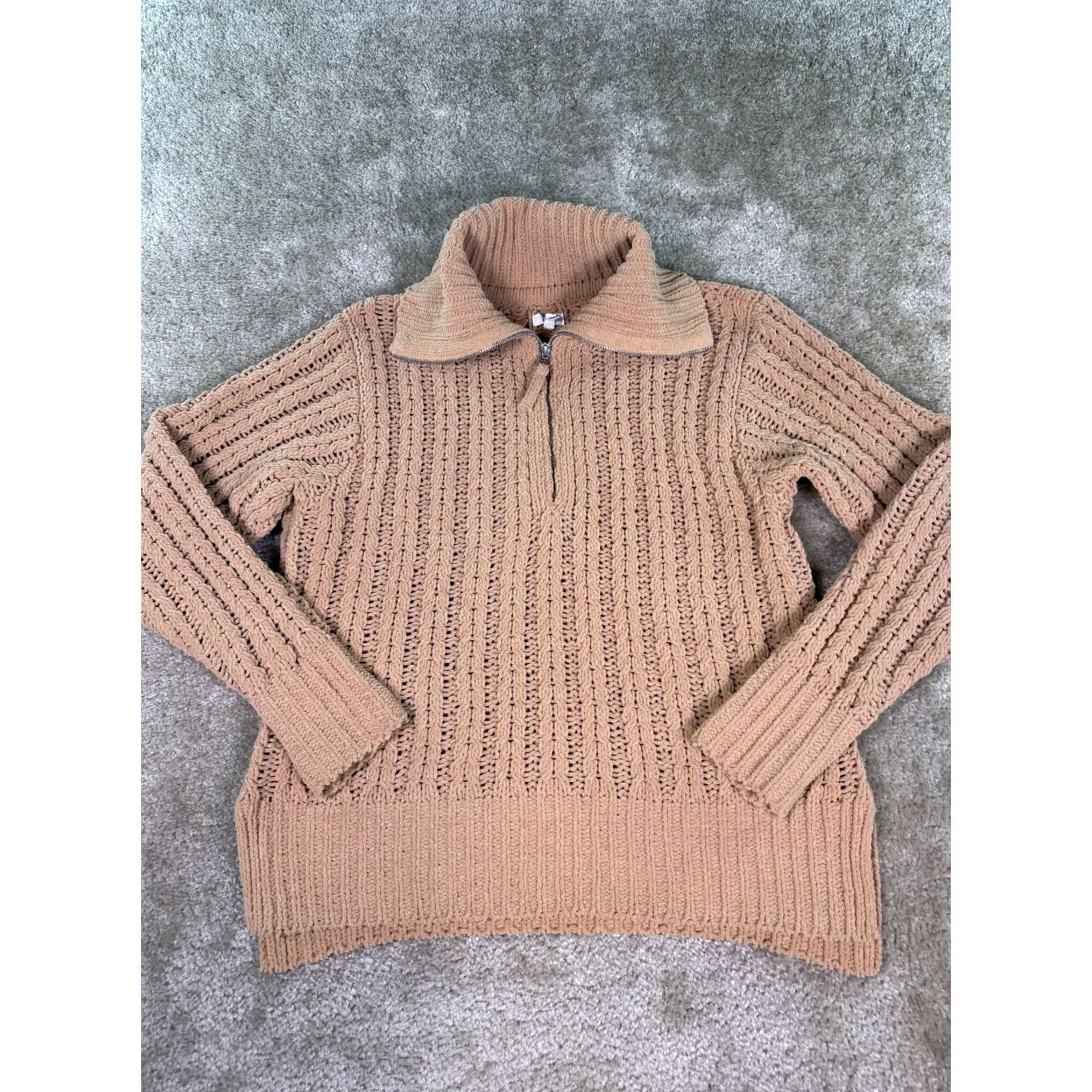 Vintage Aerie Sweater Womens Small Brown 1/4 Zip Cable Knit Pullover Heavyweight E228 Size XS / US 0-2 / IT 36-38 - 2 Thumbnail