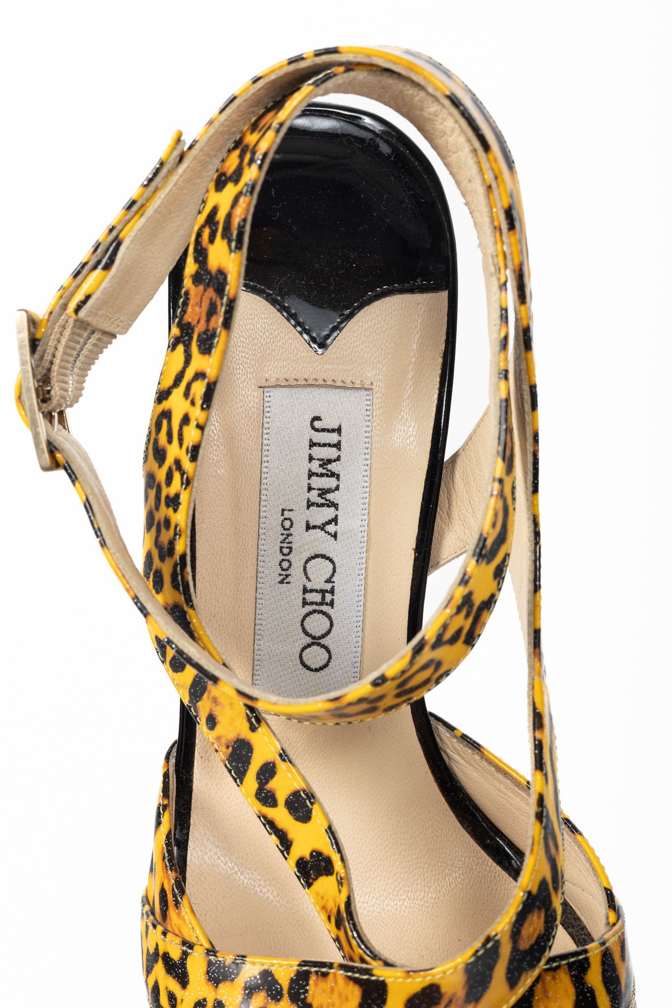 Jimmy Choo Jimmy Choo Gray Leopard Print Patent Crisscross Sandals Size US 5.5 / IT 35.5 - 10 Thumbnail