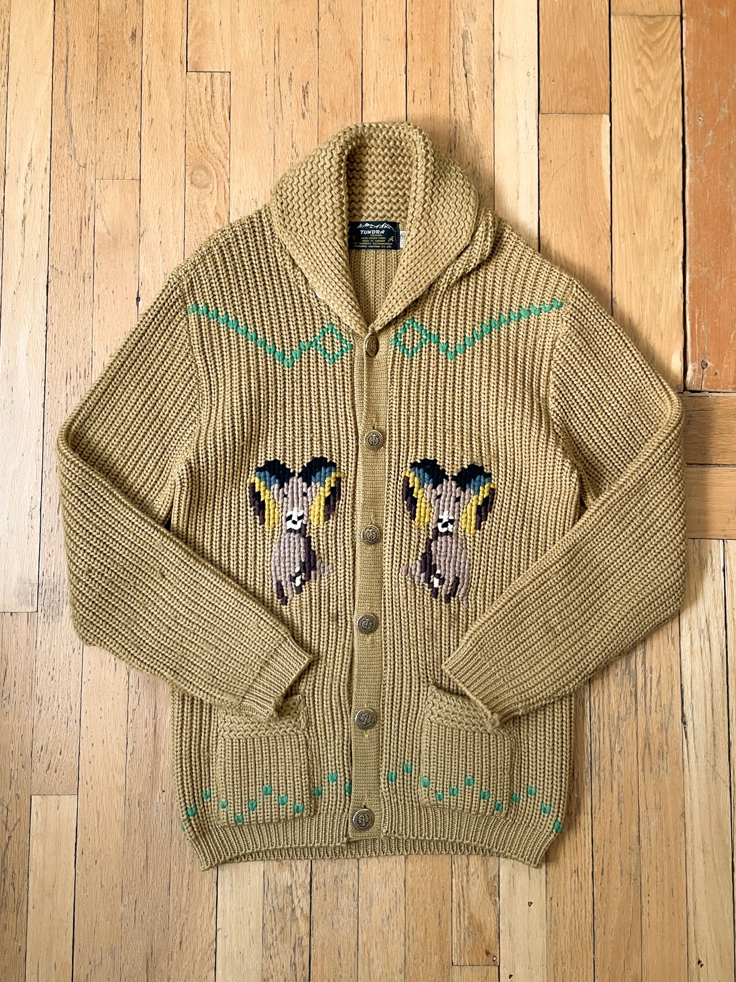 image of Cardigan x Made In Canada 80's Mustard Wool 'goat' Cowichan Jacket, Men's (Size Small)