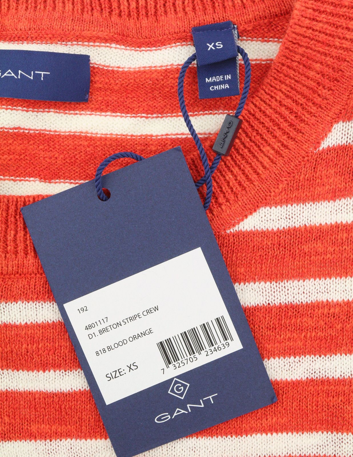 Gant BRETON STRIPE CREW XS Blood Orange Linen Blend 88070 Size XS / US 0-2 / IT 36-38 - 6 Thumbnail