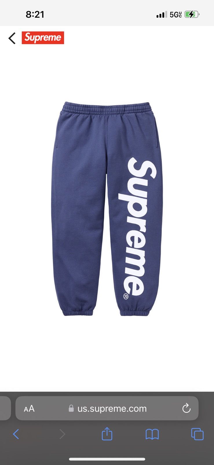 Image of Supreme Satin Appliqué Sweatpant in Navy, Men's (Size 36)