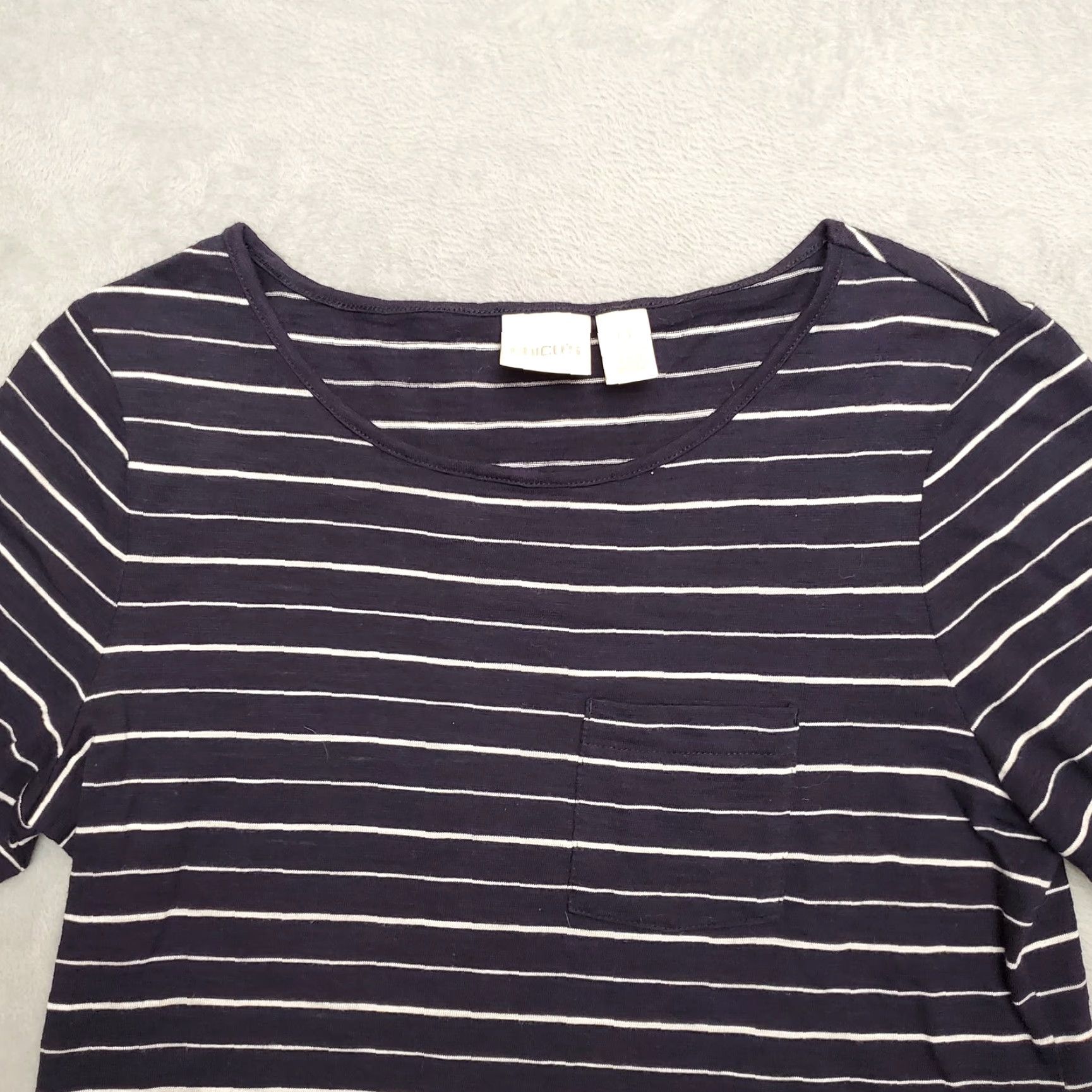 Vintage Chicos Shirt Women Sz 0 Black Striped 3/4 Sleeve Modal Cotton Blend TEE Shirt Knit Pullover Round Neck Casual Womens Size XS / US 0-2 / IT 36-38 - 3 Thumbnail
