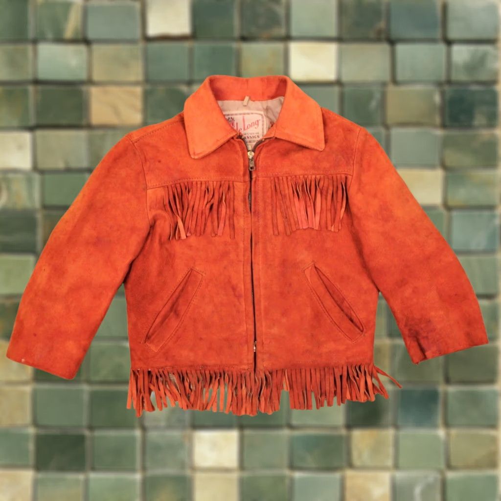 Vintage VTG Boy's 1960s Orange Fringe Leather Suede Jacket Sz 4 50s 60s Kid's Mens Womens Girls Boys Size US S / EU 44-46 / 1 - 1 Thumbnail