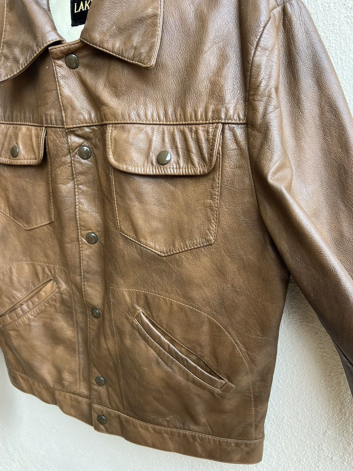 Leather Vintage 60s 70s Lakeland Patina Brown Trucker Leather Jacket Size US M / EU 48-50 / 2 - 9 Thumbnail