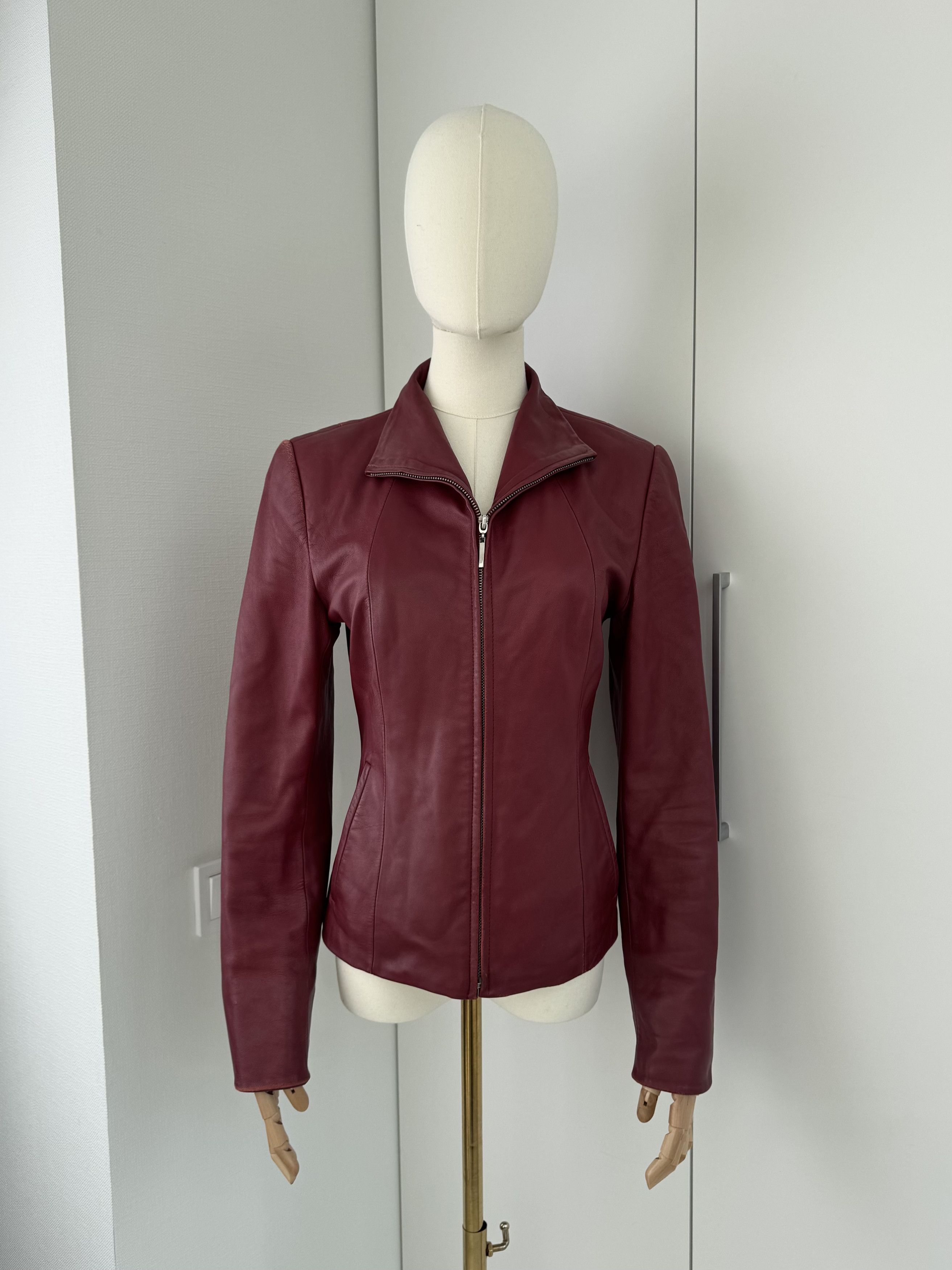 Vintage Y2K Red Leather Jacket Womens Slim Fit Zip Up Biker Style Size S / US 4 / IT 40 - 1 Thumbnail
