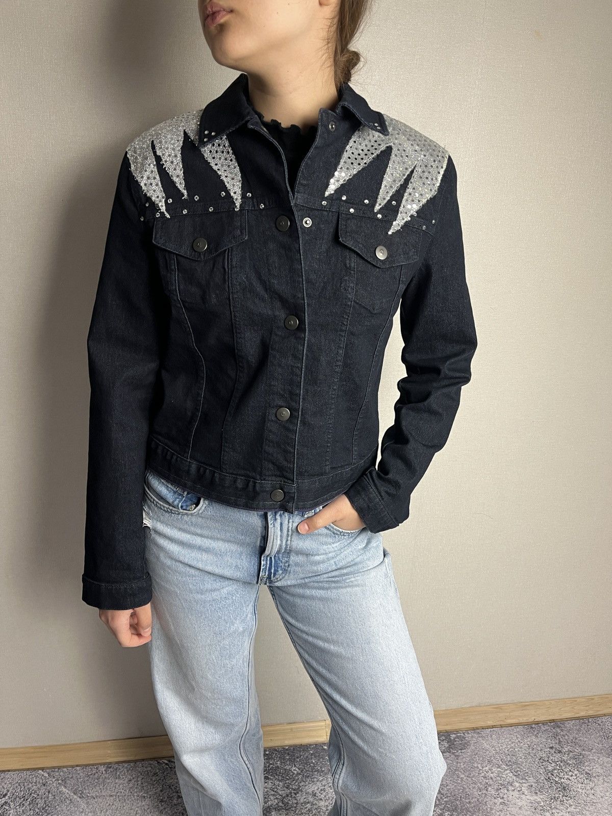 Giorgio Armani Armani Jeans Rare Design Denim Glittered Trucker Jacket Size M / US 6-8 / IT 42-44 - 22 Thumbnail