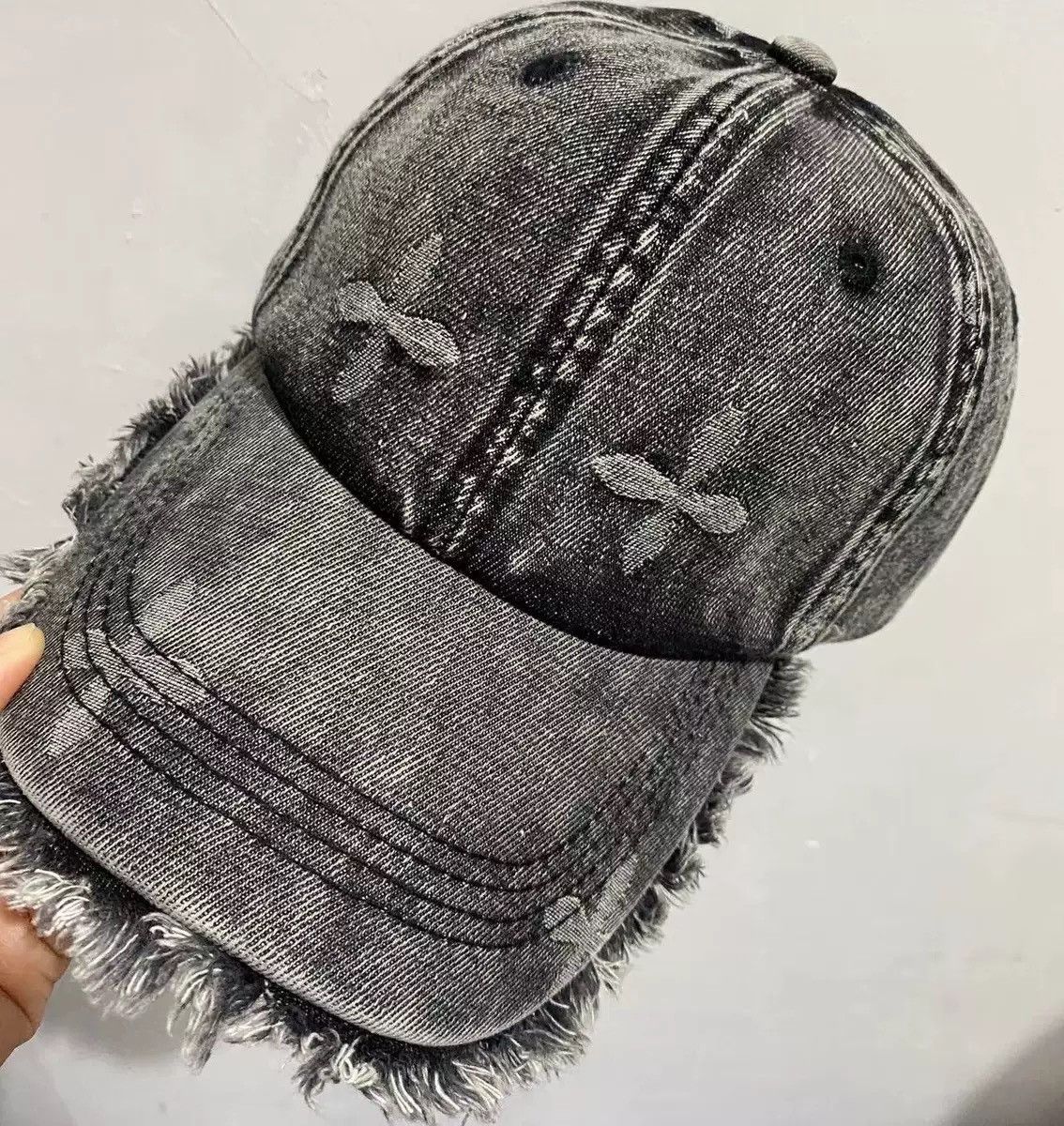 Japanese Brand Vintage rare washed jacquard frayed fringe denim cap Size ONE SIZE - 1 Thumbnail
