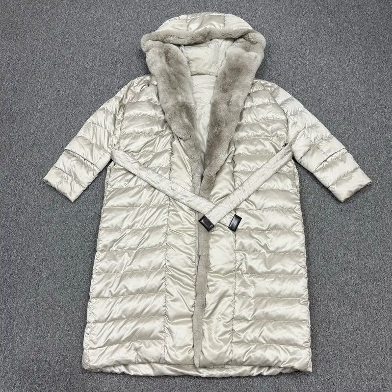 Max Mara MaxMara Gray Women's Down Coat with Fur 0089 Size M / US 6-8 / IT 42-44 - 1 Thumbnail