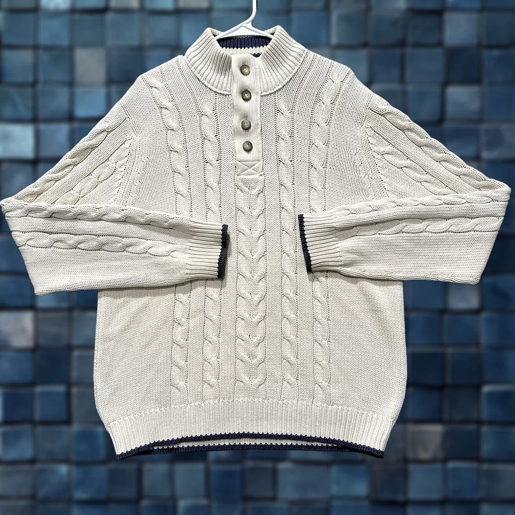 Eddie Bauer Eddie Bauer Sweater Mens LT Large Tall Cream Cable Knit Henley Cotton Outdoor Size US L / EU 52-54 / 3 - 1 Thumbnail
