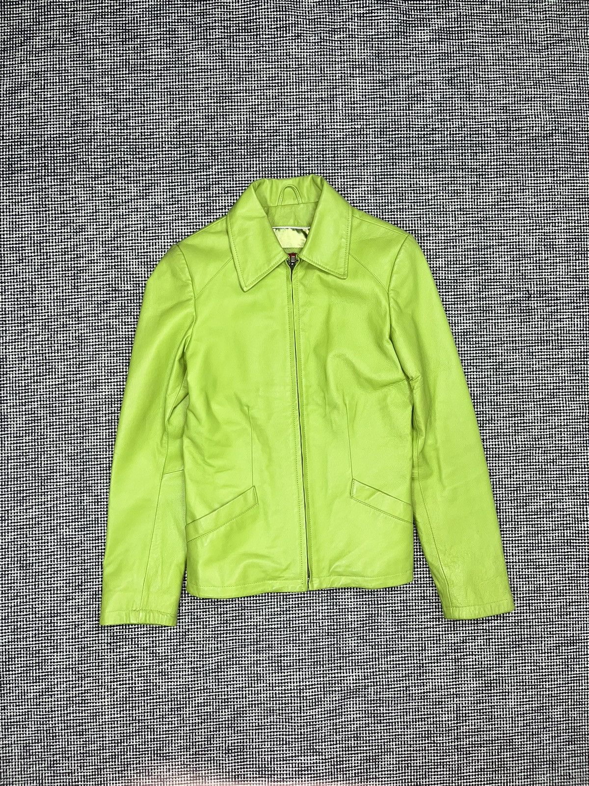 Genuine Leather rare lime green real leather zip jacket rave y2k brat Size XS / US 0-2 / IT 36-38 - 1 Thumbnail