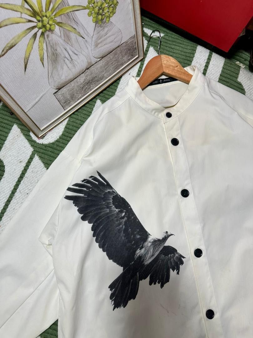 NO ID NO ID White Long Shirt Eagle And Butterfly Print Size US L / EU 52-54 / 3 - 5 Thumbnail
