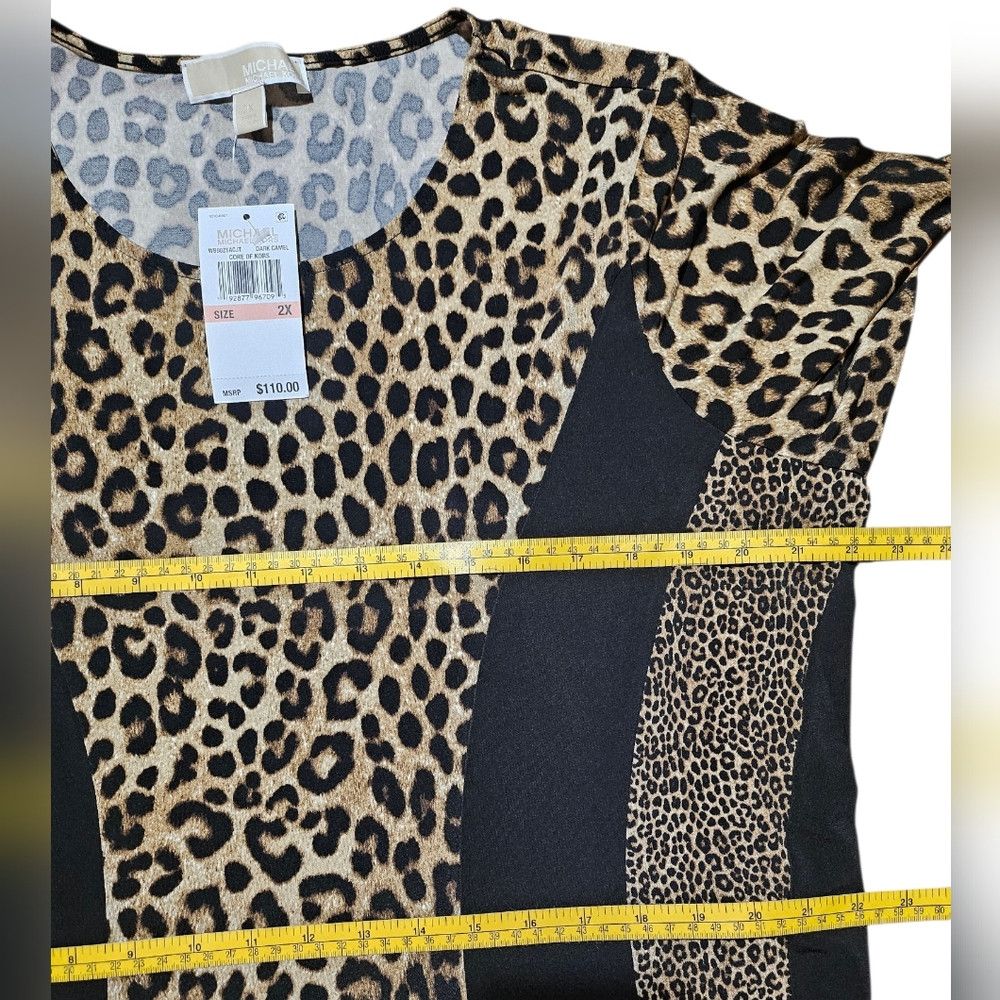Michael Kors NWT Michael Kors Leopard Print Black Panels Dress 2X Women Size XXL / US 16-18 / IT 52-54 - 3 Thumbnail