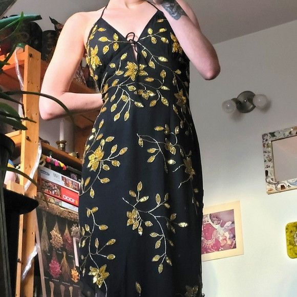 Other Venus vintage 100% silk golden embellished black dress - M Size M / US 6-8 / IT 42-44 - 1 Thumbnail