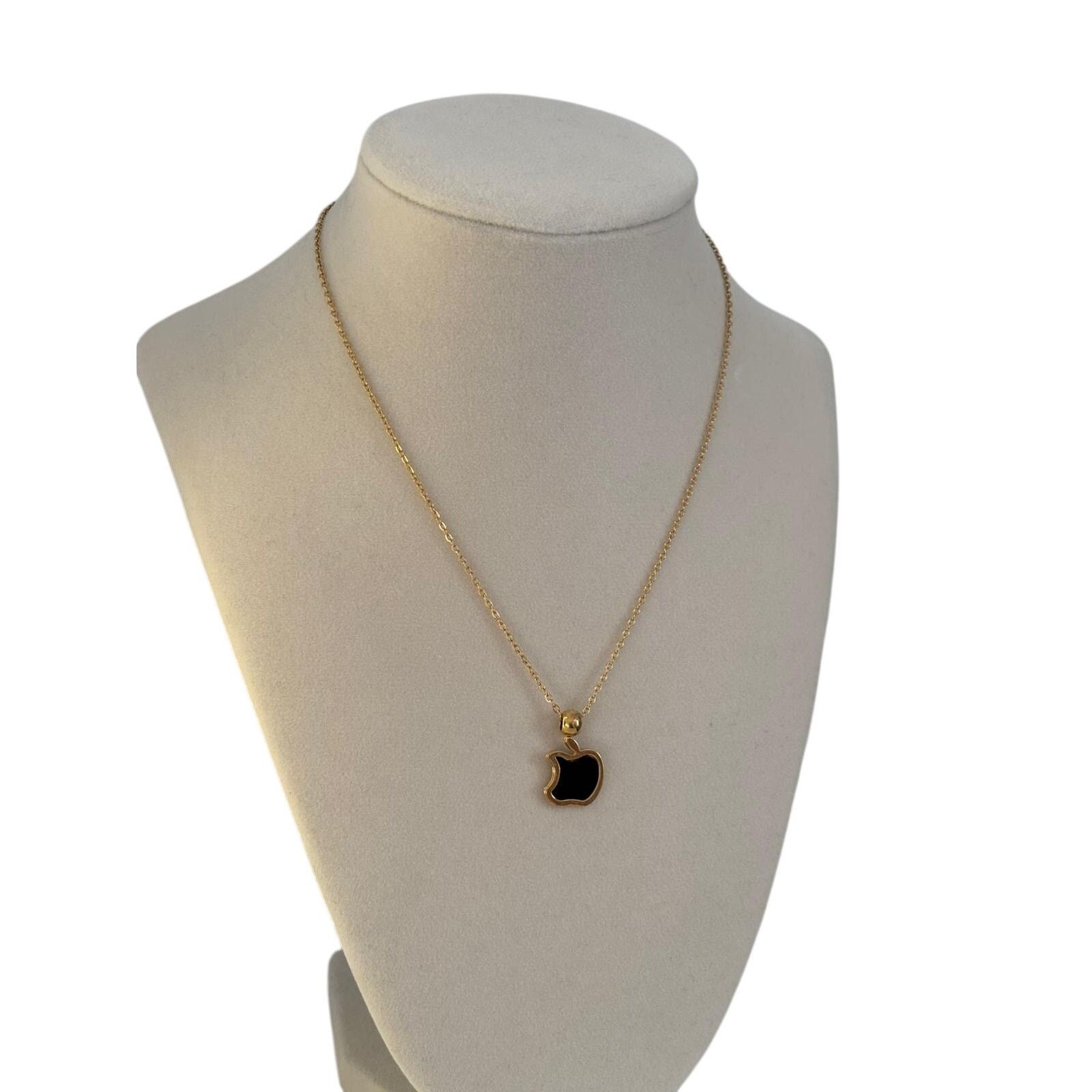 Other Black Apple Pendant Necklace Gold Stainless Steel Minimal Size ONE SIZE - 3 Thumbnail