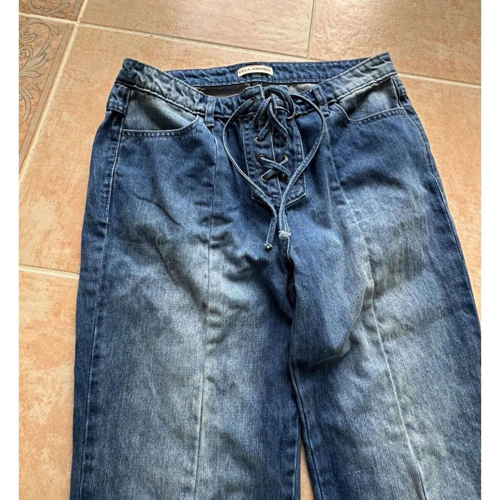 Designer ULLA JOHNSON Alex Jeans Size 6 Lace up Blue Size 28" / US 6 / IT 42 - 6 Thumbnail