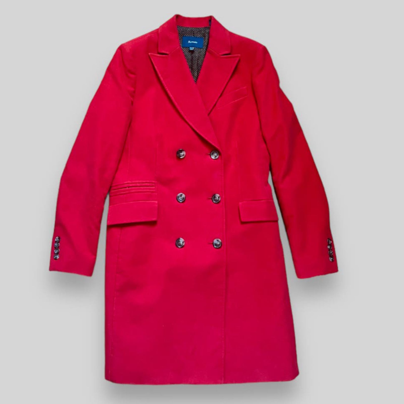 image of Faconnable Wide Lapel Double-Breasted Red Coat | Size 8, Women's