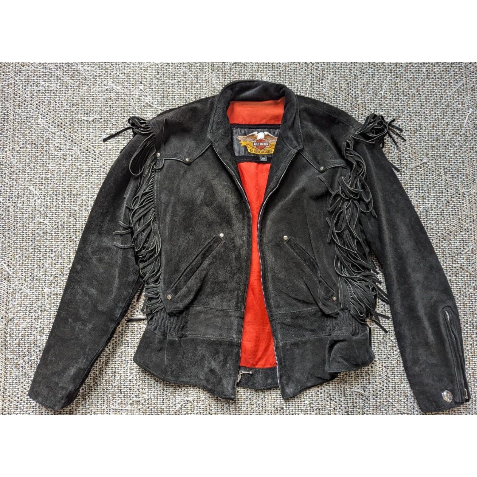 Harley Davidson VINTAGE Harley-Davidson Motorcycle Jacket Women M Black Leather Split-Suede Western Fringe USA Made Size M / US 6-8 / IT 42-44 - 2 Thumbnail