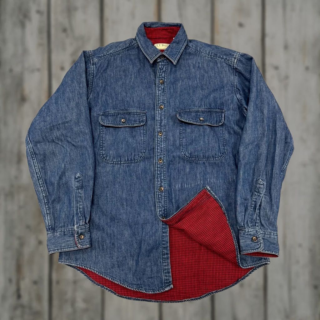 Vintage L.L. Bean Shacket Jacket Men M Blue Denim Flannel Lined Button Front Shirttail Hem Regular Size Medium Size US M / EU 48-50 / 2 - 1 Thumbnail