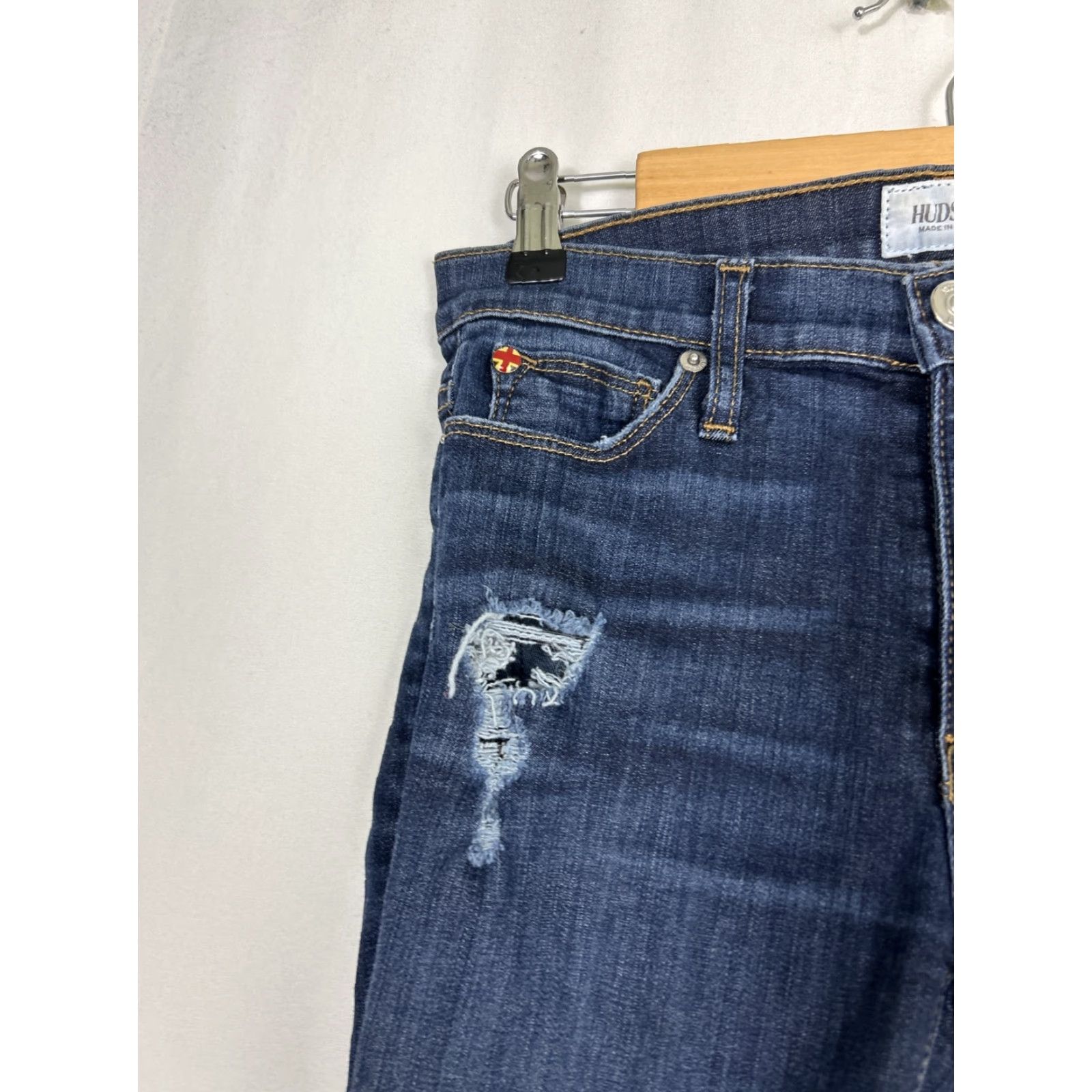 Hudson HUDSON Nico Super Skinny Jeans Womens 27 Mid-Rise Dark Wash Distressed 28x29 Size 27" / US 4 / IT 40 - 6 Thumbnail