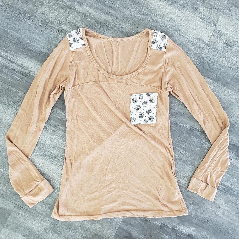 Designer Light Chocolate Owl Detailed Long Sleeve Size S / US 4 / IT 40 - 1 Thumbnail