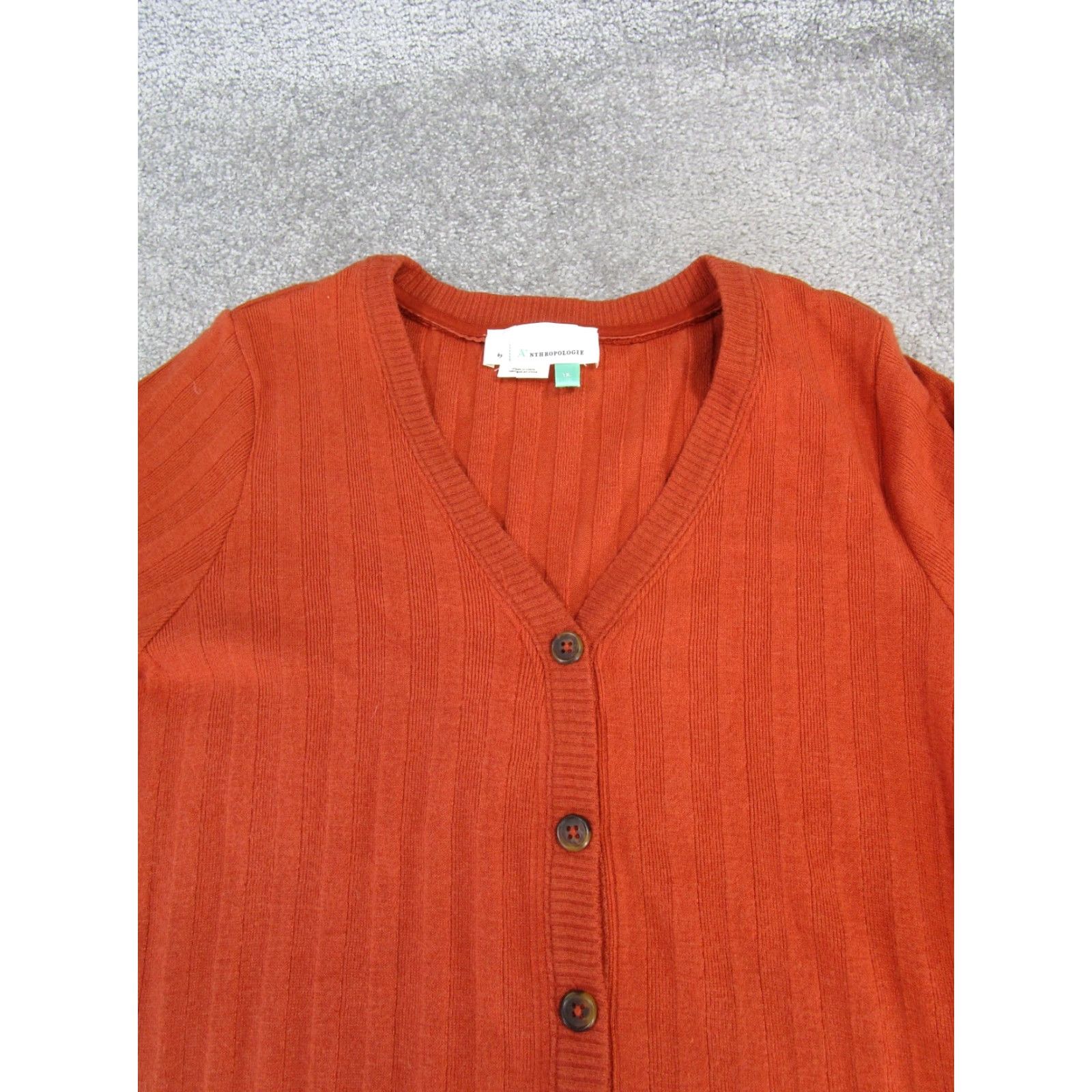Anthropologie Anthropologie Sweater Dress Womens 1X Orange Dress Midi V-Neck Long Sleeve Button Knit Casual Party/Cocktail Travel 1X Orange Womens Size XL / US 12-14 / IT 48-50 - 2 Thumbnail