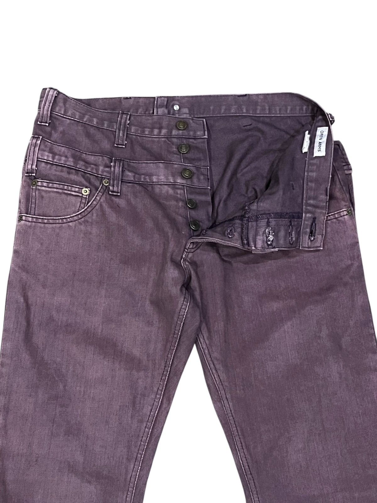 Japanese Brand 🔥Unique Jeans Open Arms Double Waist Back Flap Purple Pants Size US 31 - 3 Thumbnail