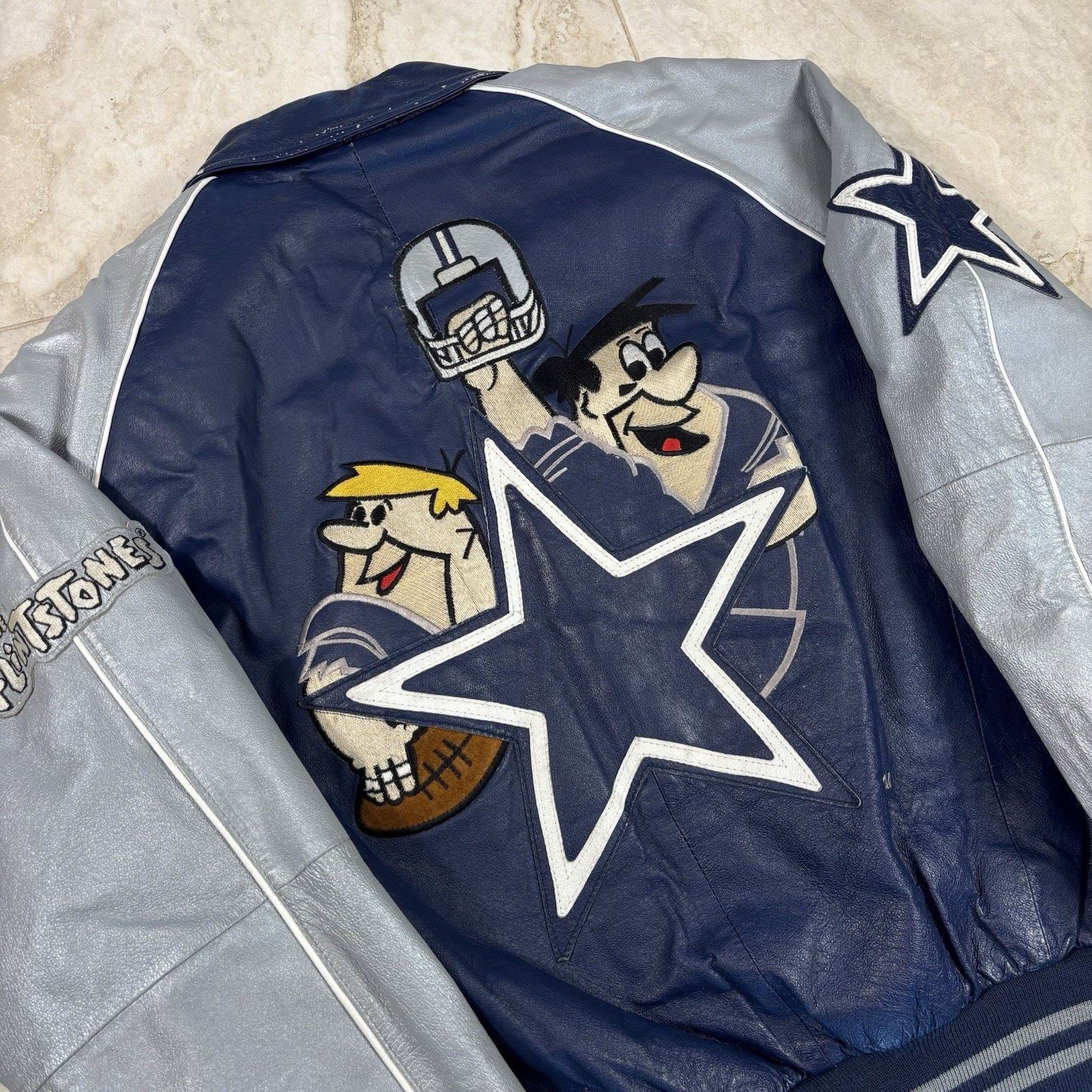 NFL Vintage Dallas Cowboys Flintstones Leather Jacket Mens 2XL Size US XXL / EU 58 / 5 - 4 Thumbnail