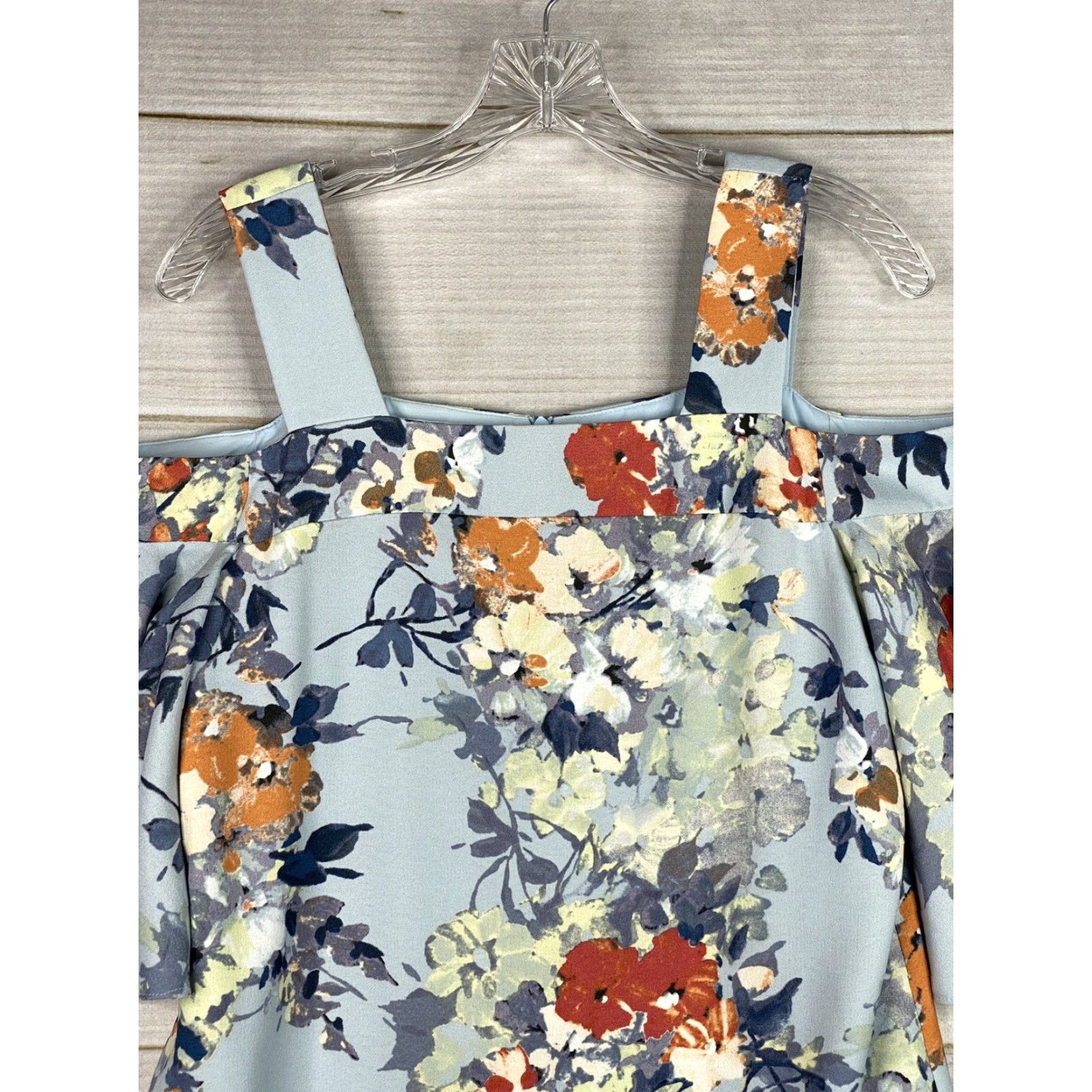 Vintage VINTAGE? No - Taylor Dress Womens 6 Blue Floral Cold Shoulder Lined Zip Back Knee Length Shirt? Size M / US 6-8 / IT 42-44 - 2 Thumbnail
