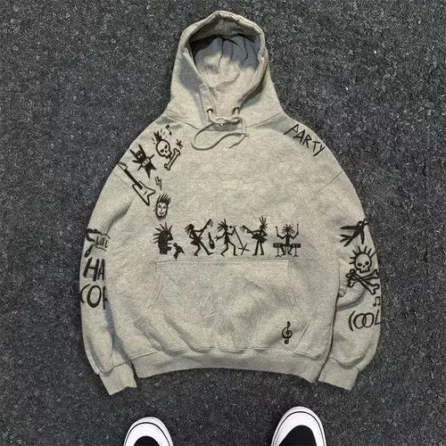 Other Grey street fashion print retro skull hoodie y2k Size US L / EU 52-54 / 3 - 7 Thumbnail