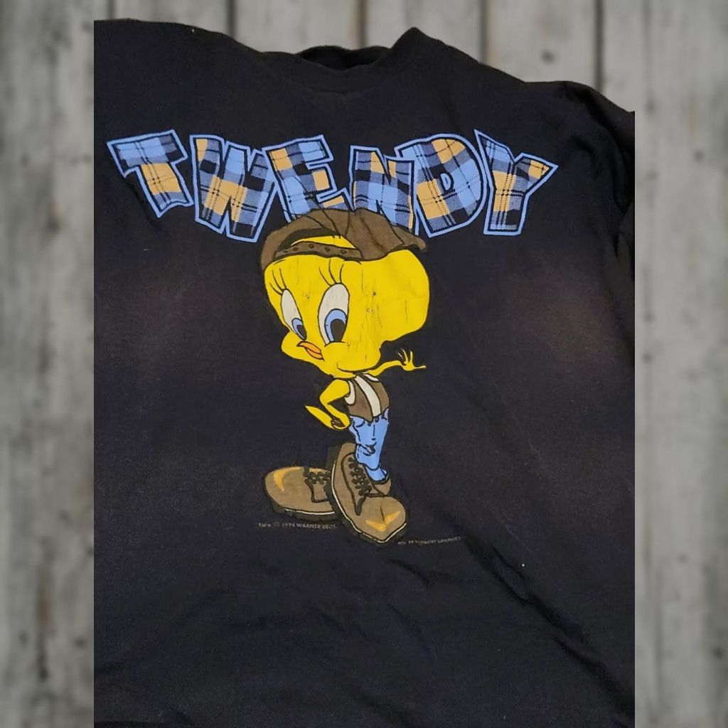 Vintage VINTAGE Warner Bros 90s Tweety T-Shirt 4XL Blue Cotton Short Sleeve Crew Neck Men Shirt Tw ee ty - Fruit Of The Loom Size US XXL / EU 58 / 5 - 1 Thumbnail