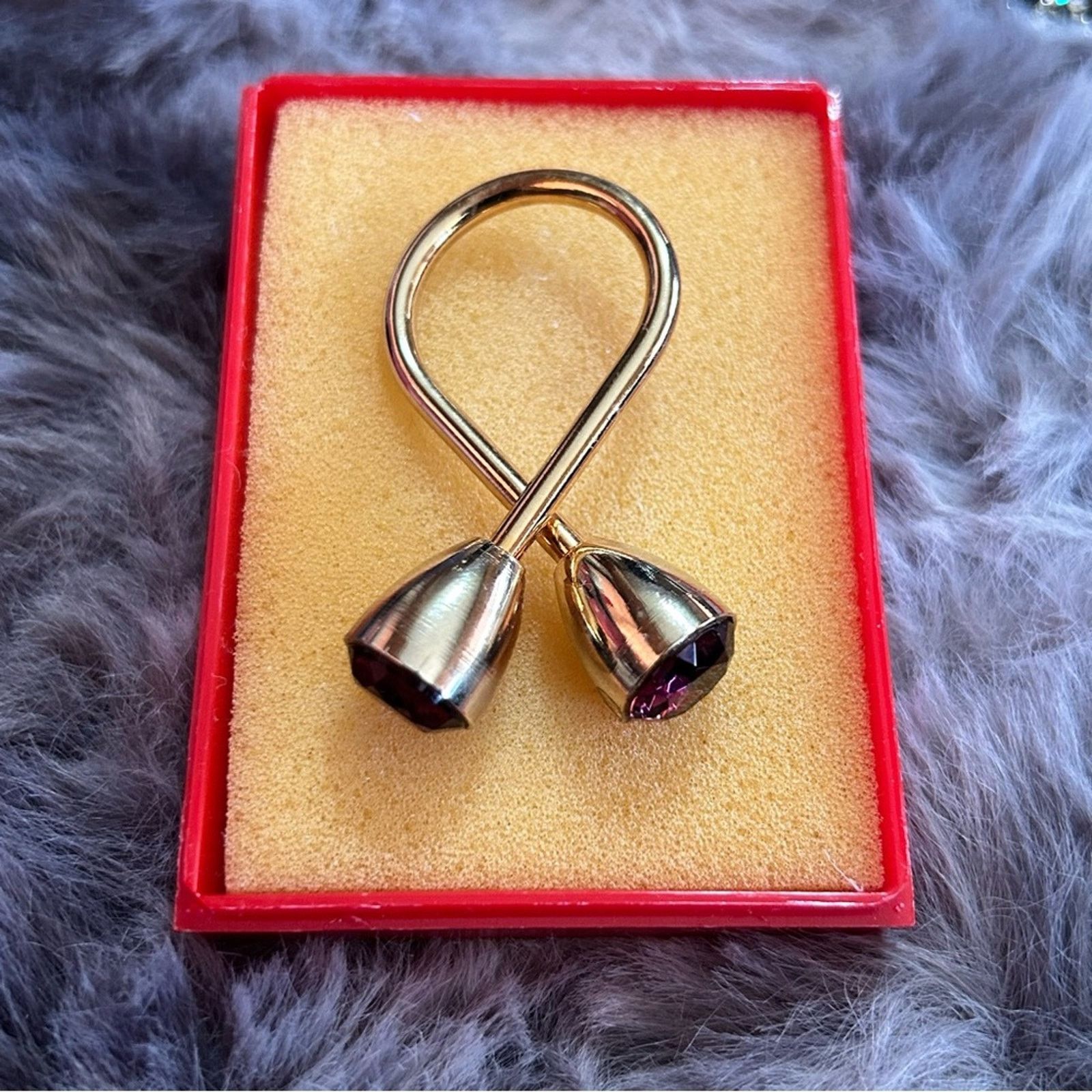Vintage Vintage 70s faceted purple glass stone gold plated key fob Size ONE SIZE - 1 Thumbnail