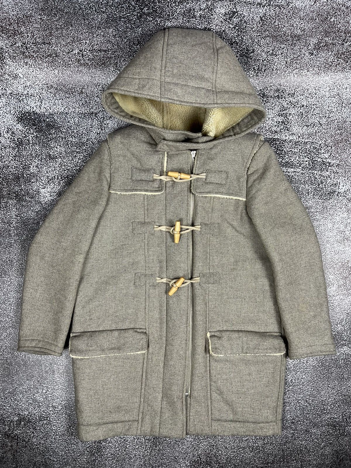 image of The Kooples Dufflecoat Wool Sherpa Shearling Duffle Coat Y2K in Grey, Men's (Size Medium)
