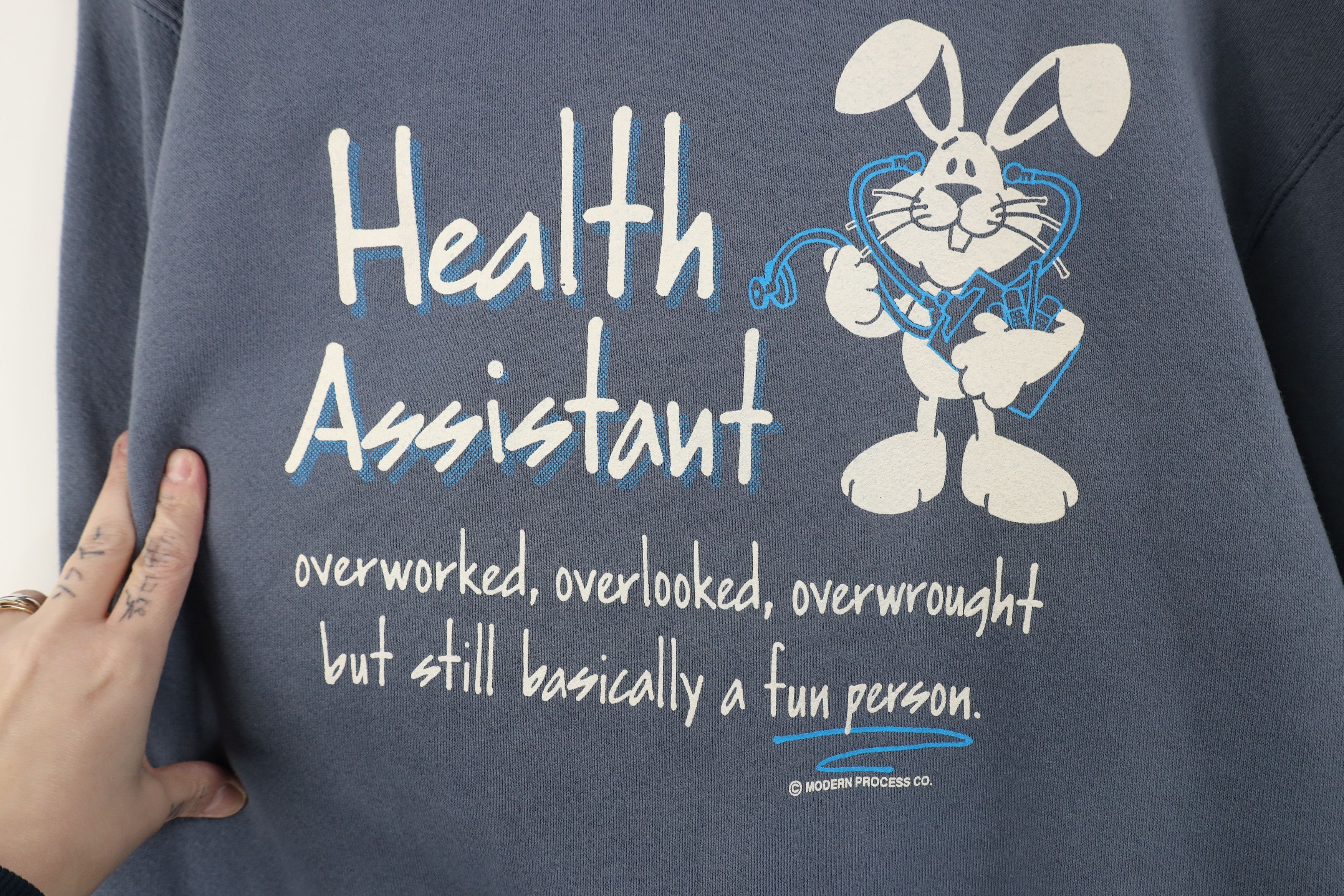 Vintage Vintage 90s Health Assistant Overworked But Sweatshirt USA Size M / US 6-8 / IT 42-44 - 4 Thumbnail